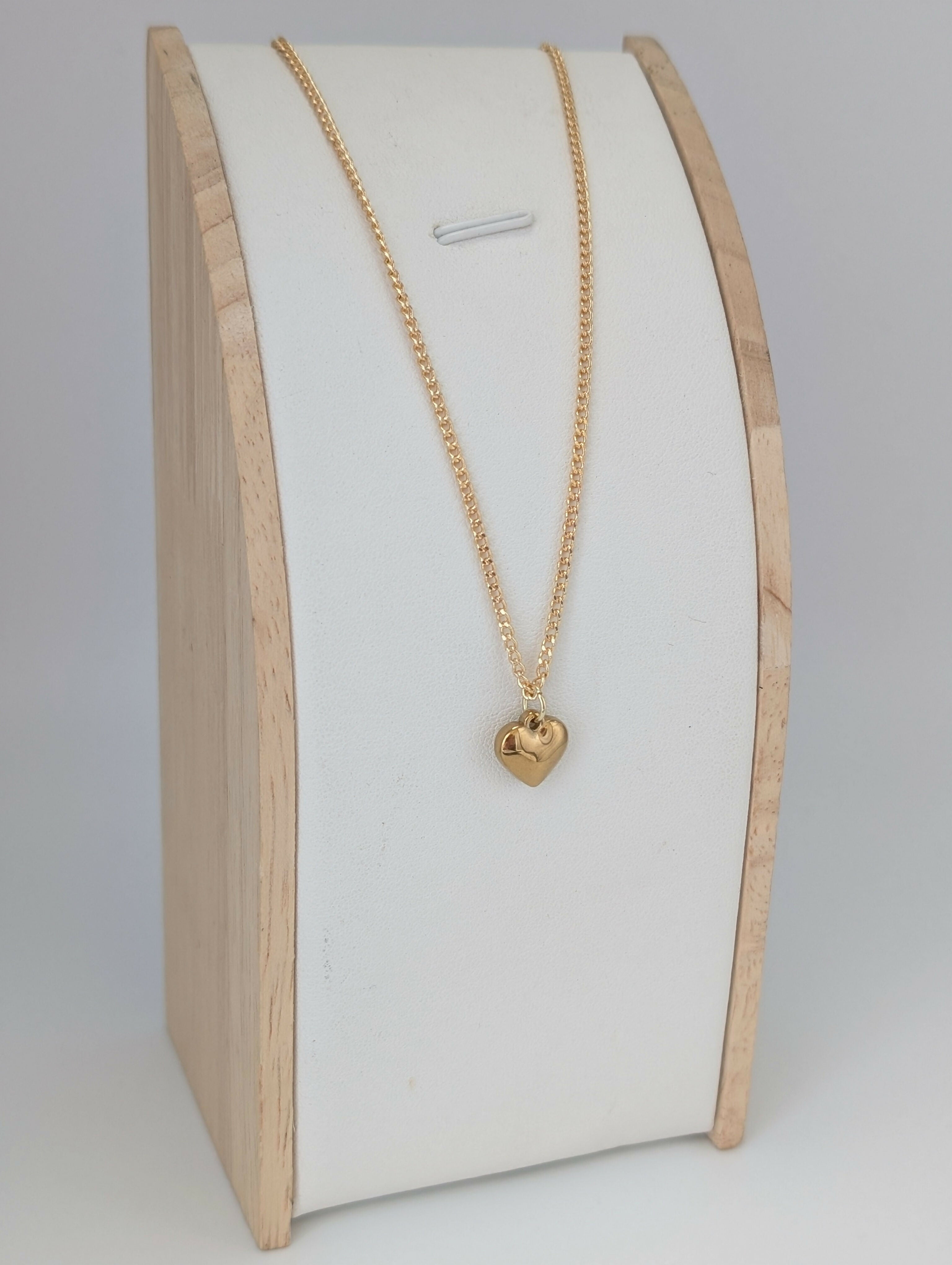 Chunky Gold 3D Heart Charm Necklace on a Flat Gold Plated Chain