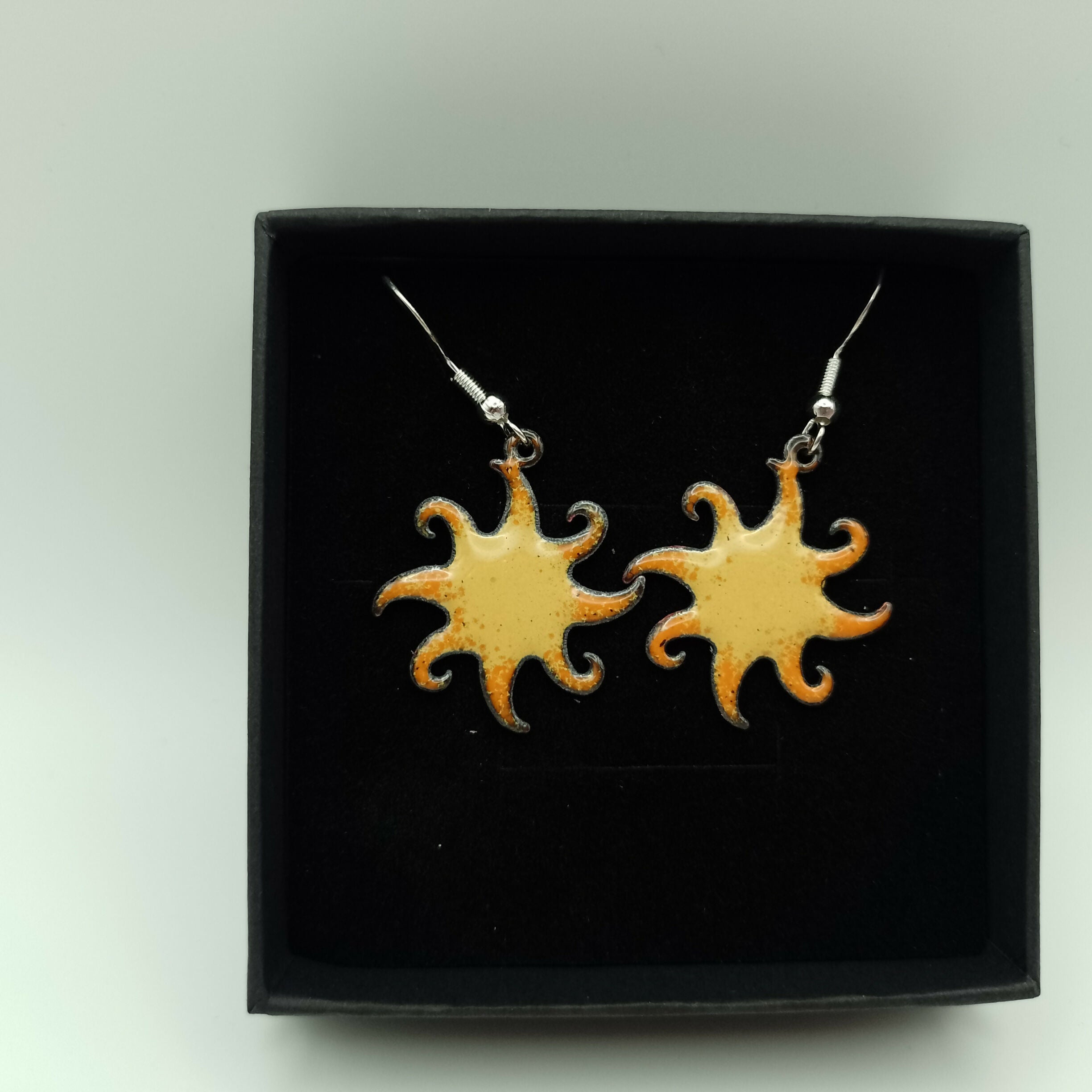 Yellow Enamel with Tangerine Orange Tip Sunburst Earrings