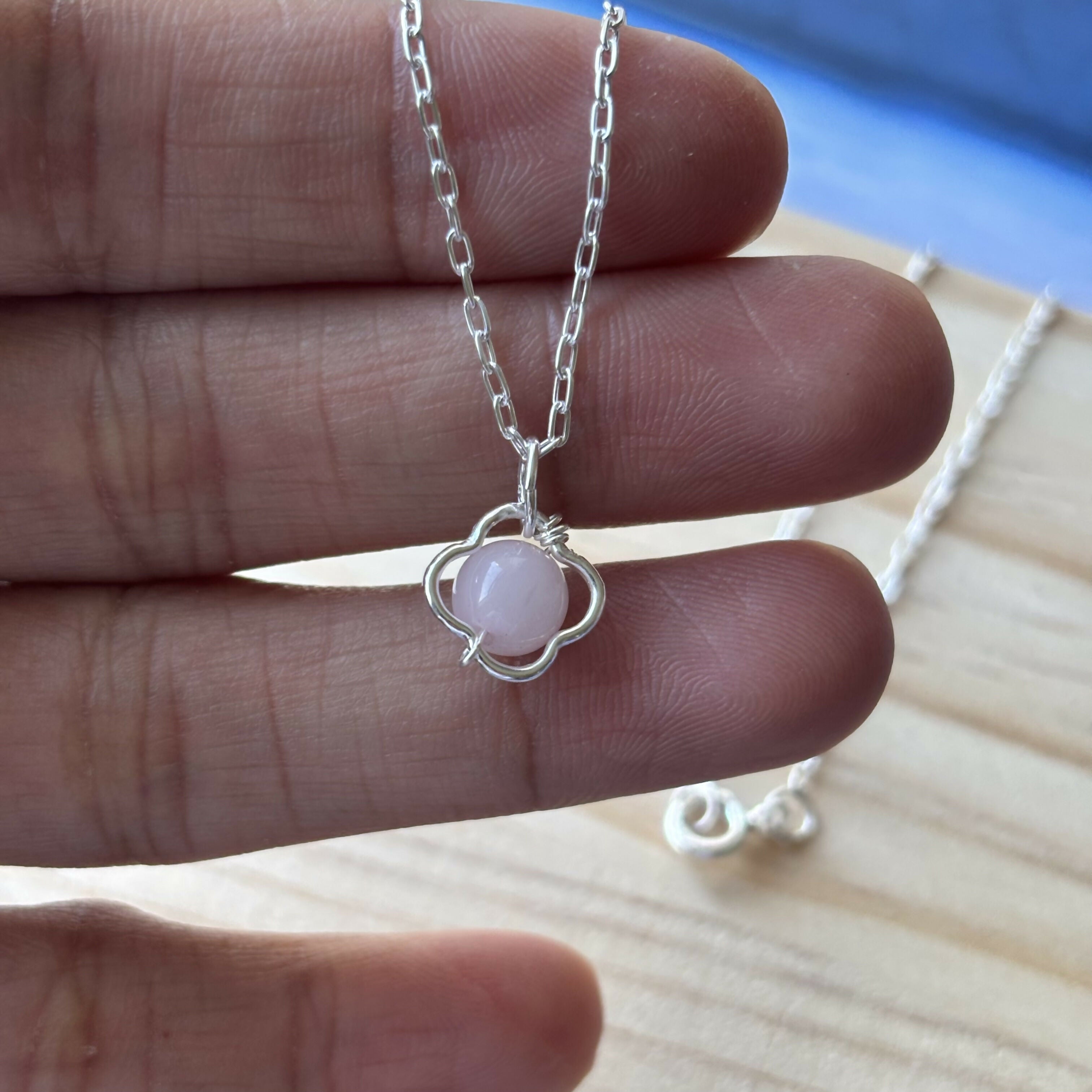 Sterling Silver Clover Gemstone Necklace