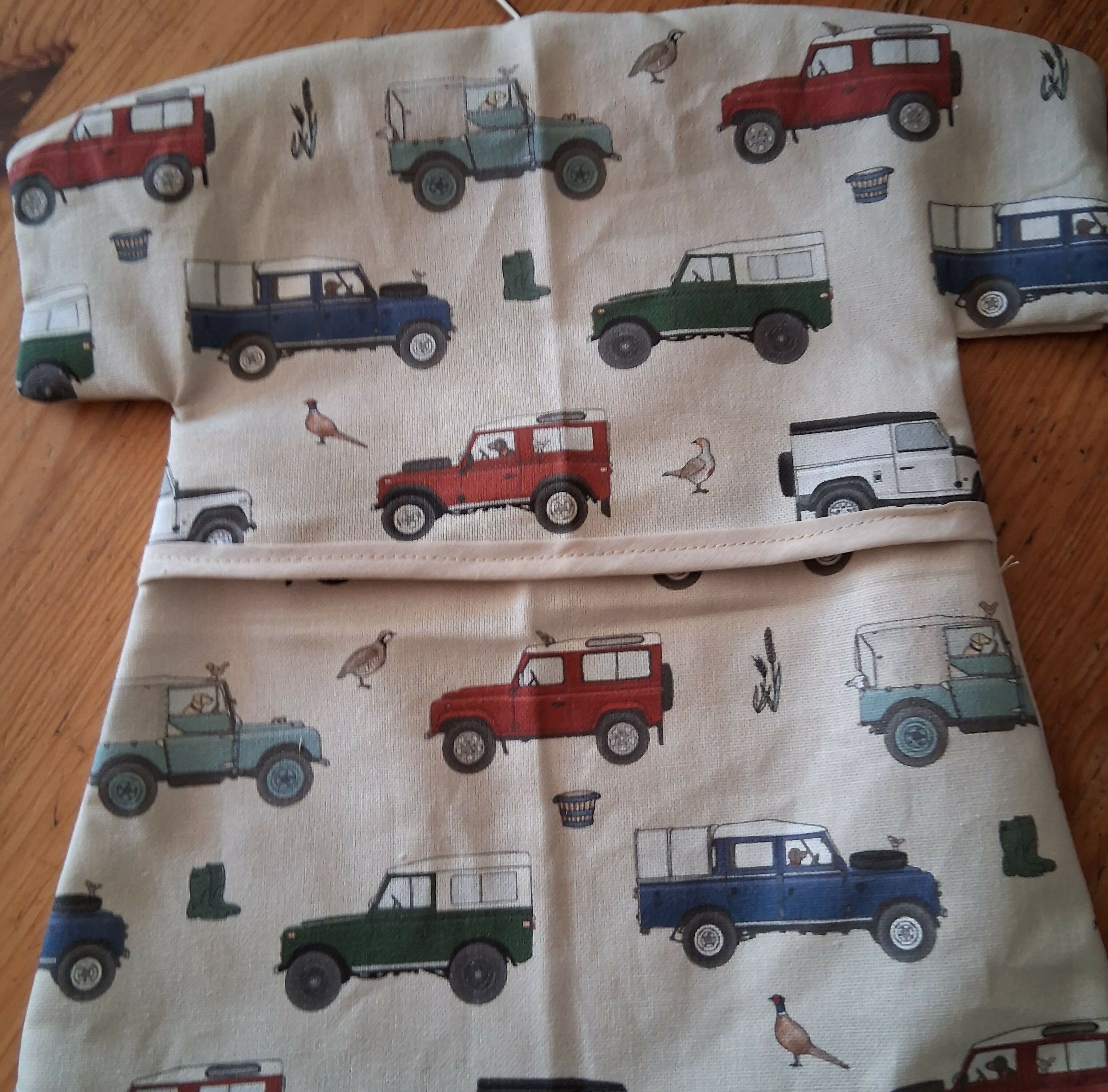 Beautiful Handmade Country Inspired Traditional Peg Bag In Land Rover Fabric With Wooden Hanger