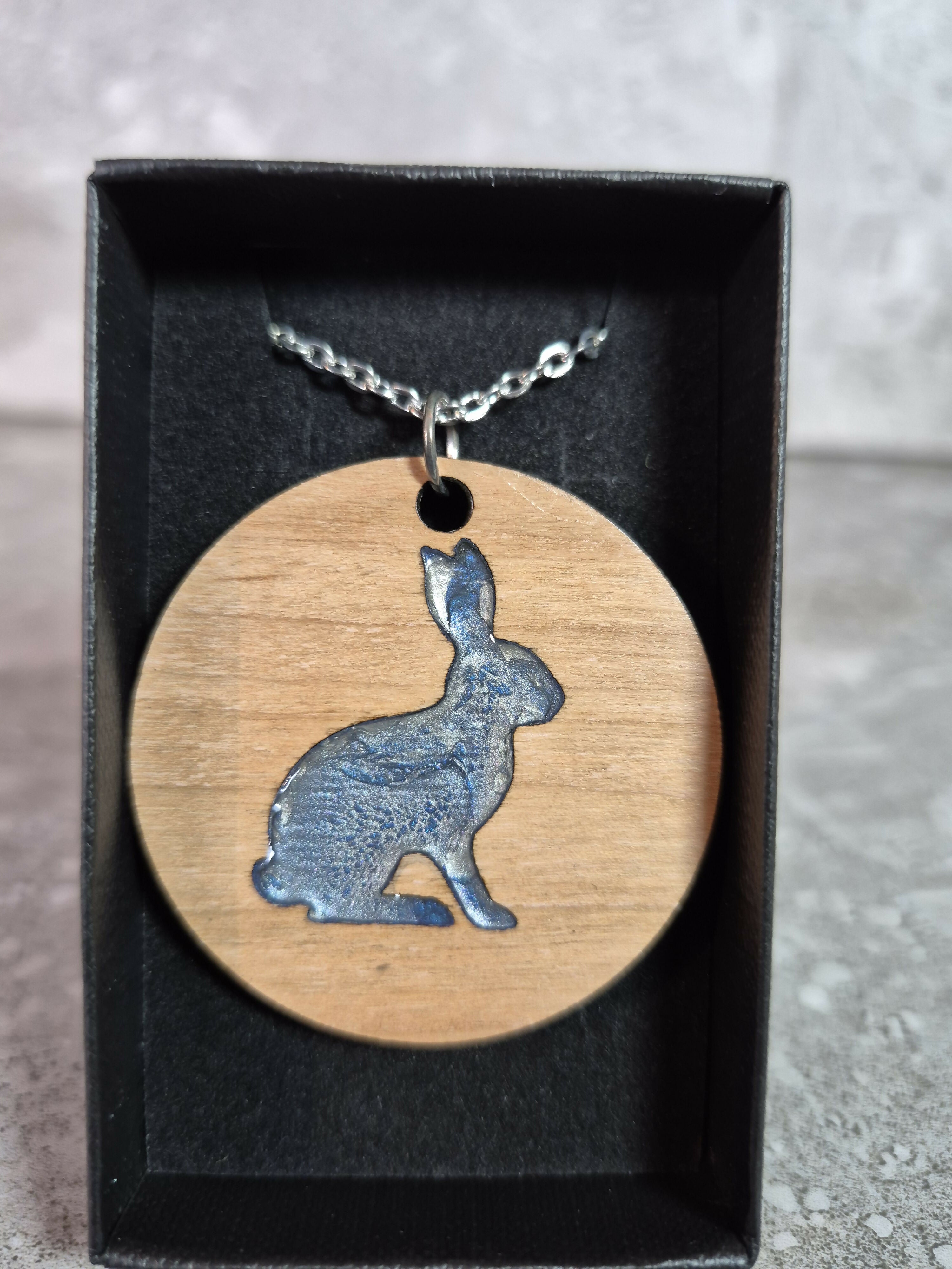 Unique Handcrafted Round Pendant Showing a Seated Hare