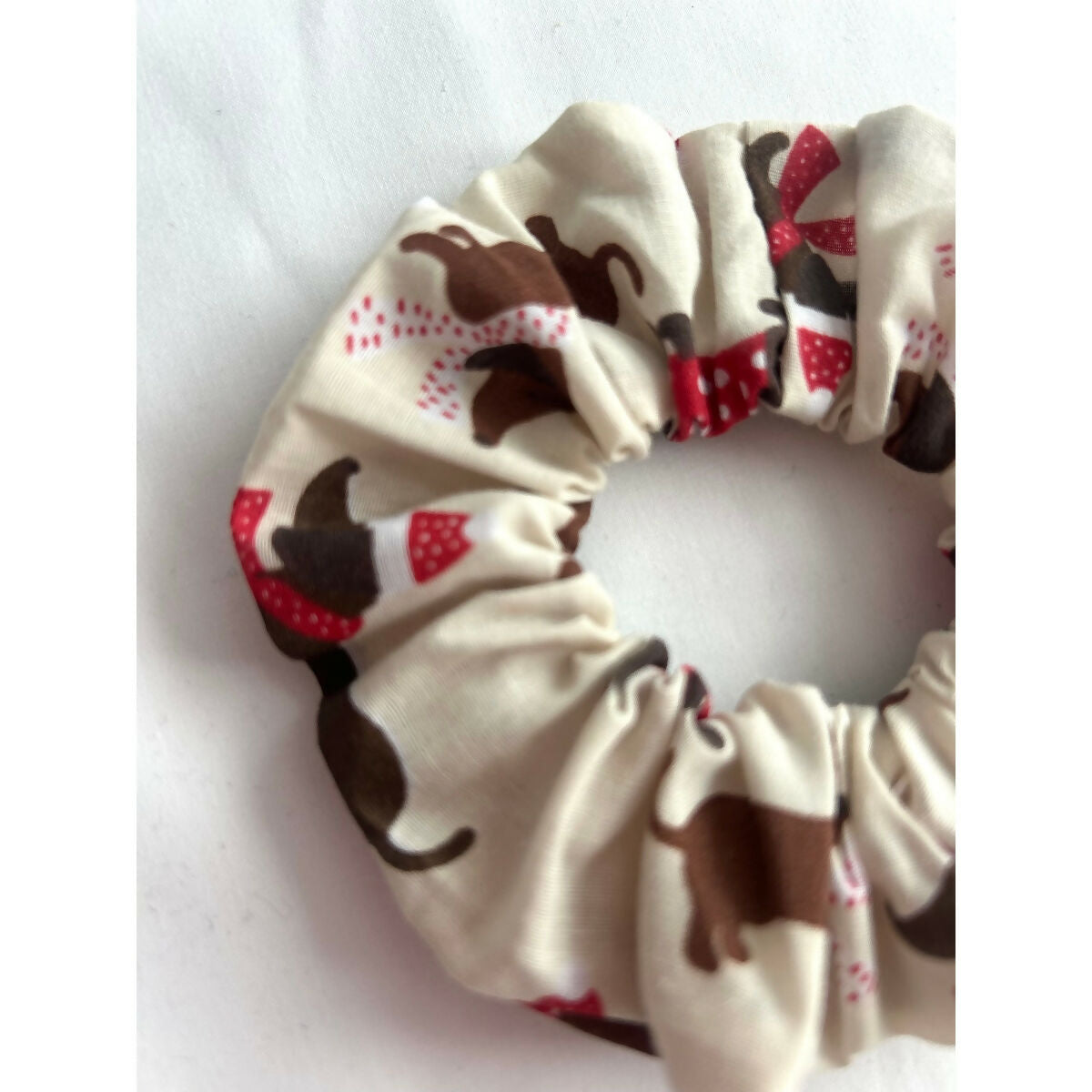 Cream Dachshund Christmas Hair Scrunchie