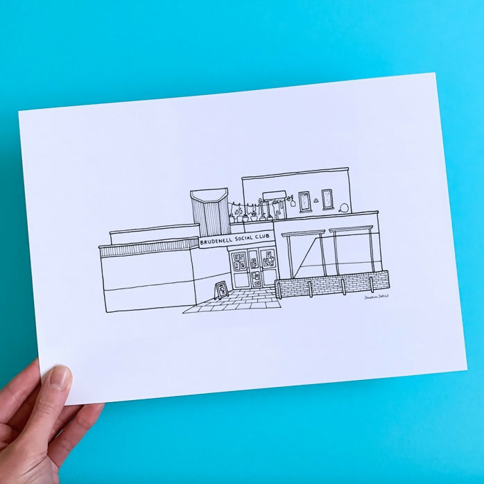 Brudenell Social Club Leeds A4 Illustration Print - Black and White Line Drawing