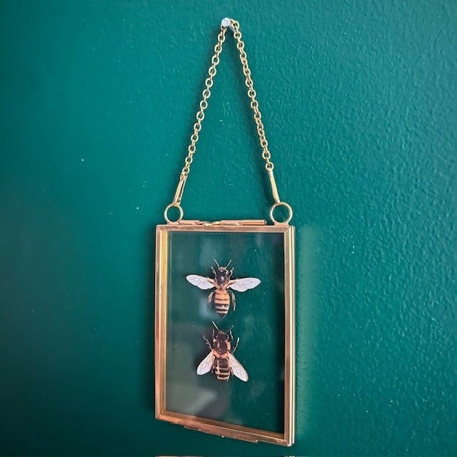 Two Lovey Faux Paper Bees In An Antique Inspired Frame