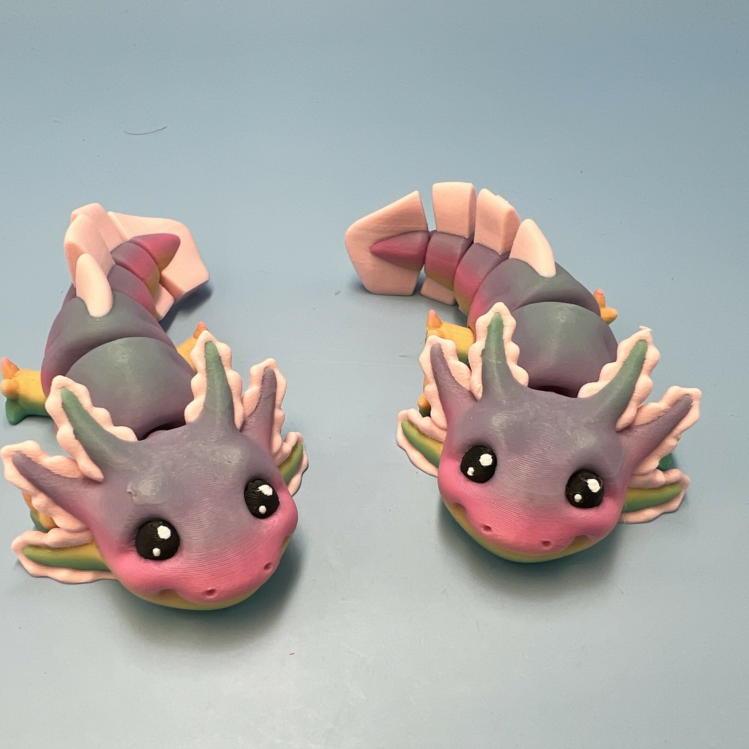 3D Printed SMALL: Articulated Sensory Fidget Animals friends Axolotl (Rainbow Candy / Pink) 11cm