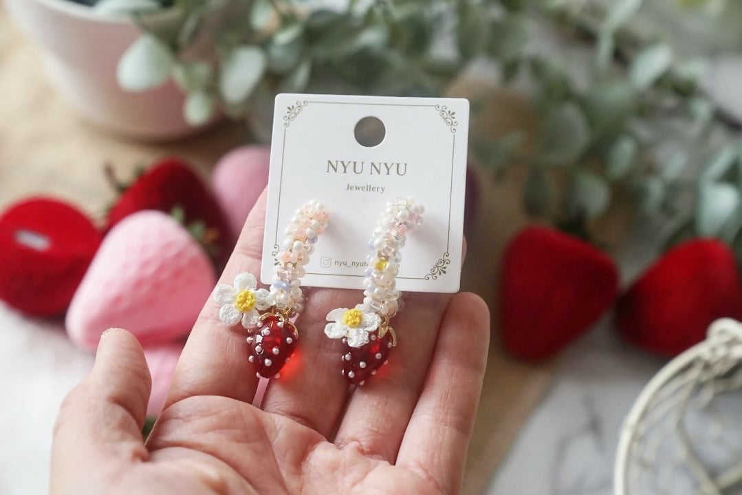 Strawberry Beaded Hoop Earring