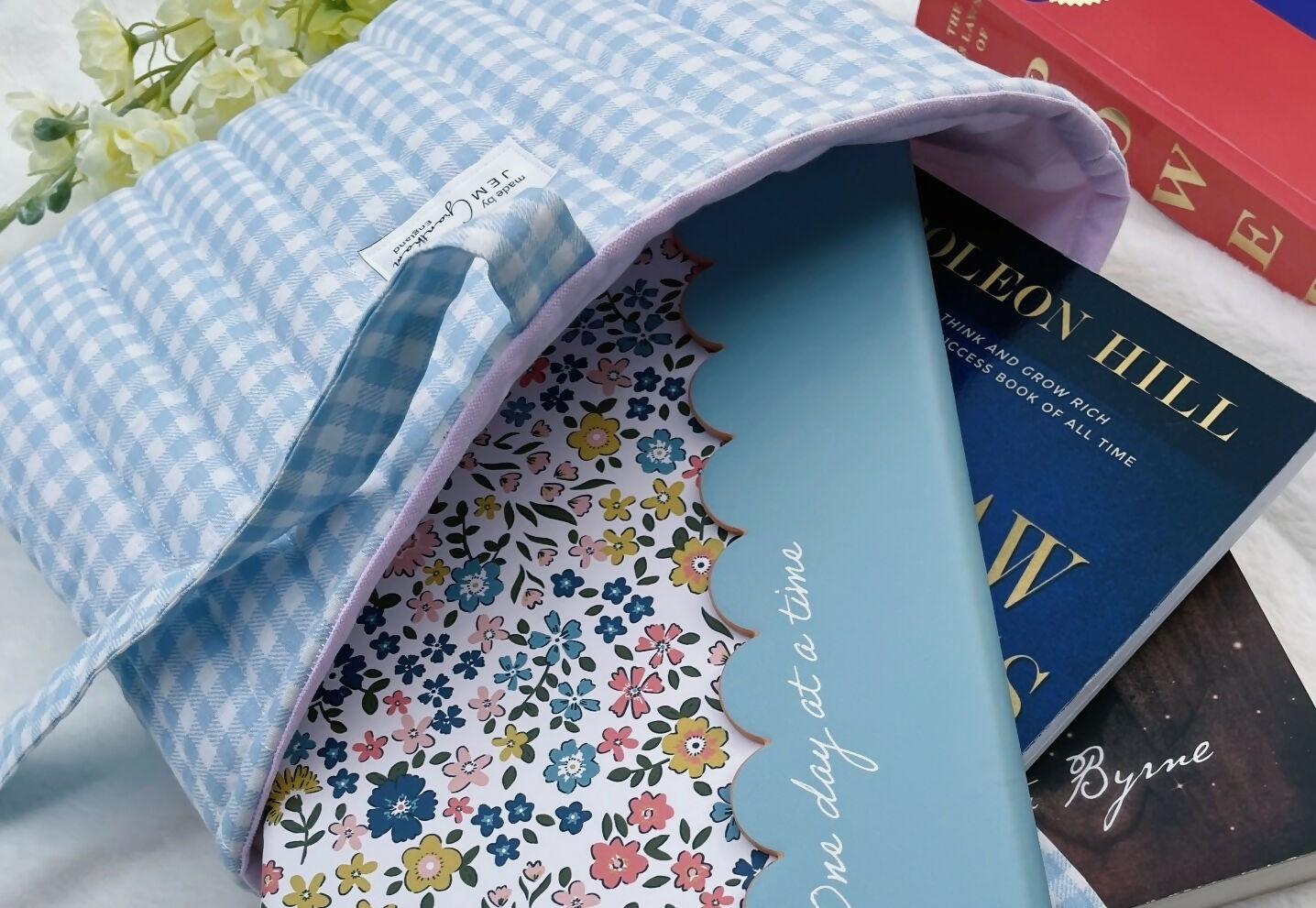 Handmade Quilted Book Sleeve Blue Gingham