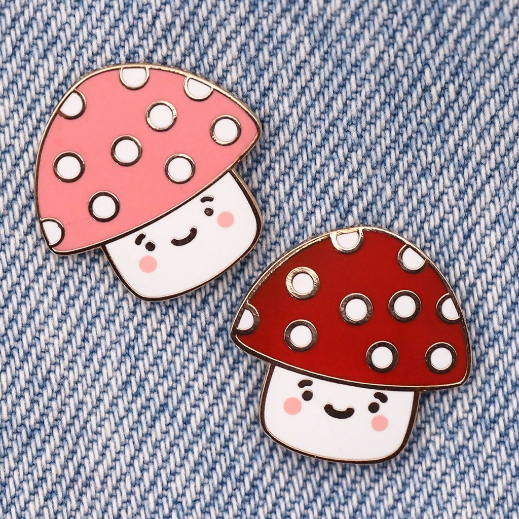 Pink Kawaii Mushroom Enamel Pin