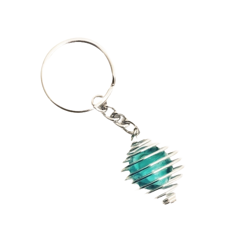 Blue Vintage Glass Marble in Silver Plated Wire Cage on keyring