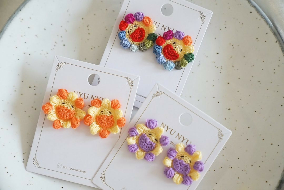 Rainbow Flower Smiley Face Earrings