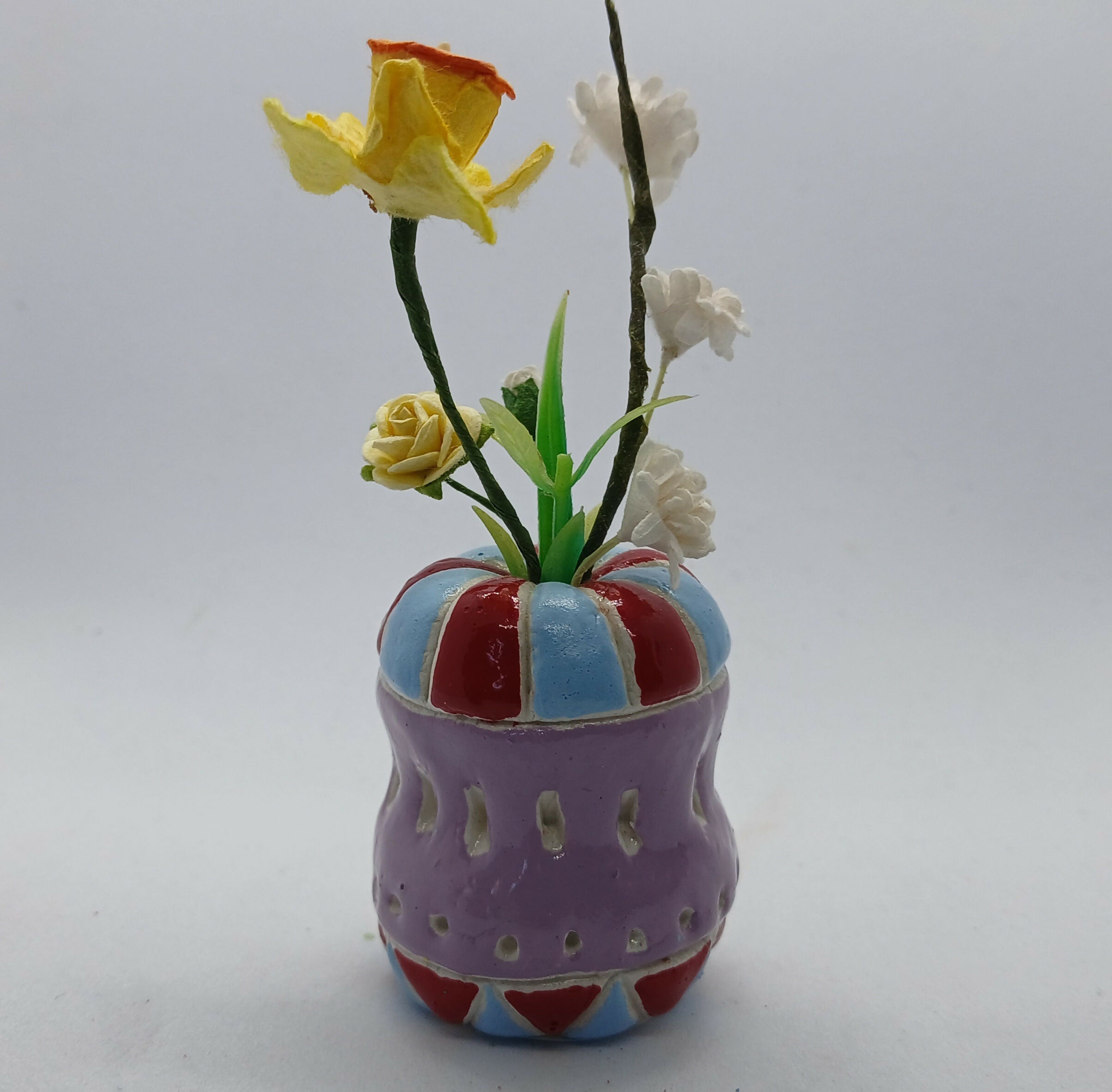 Clay Vase with Faux Flowers