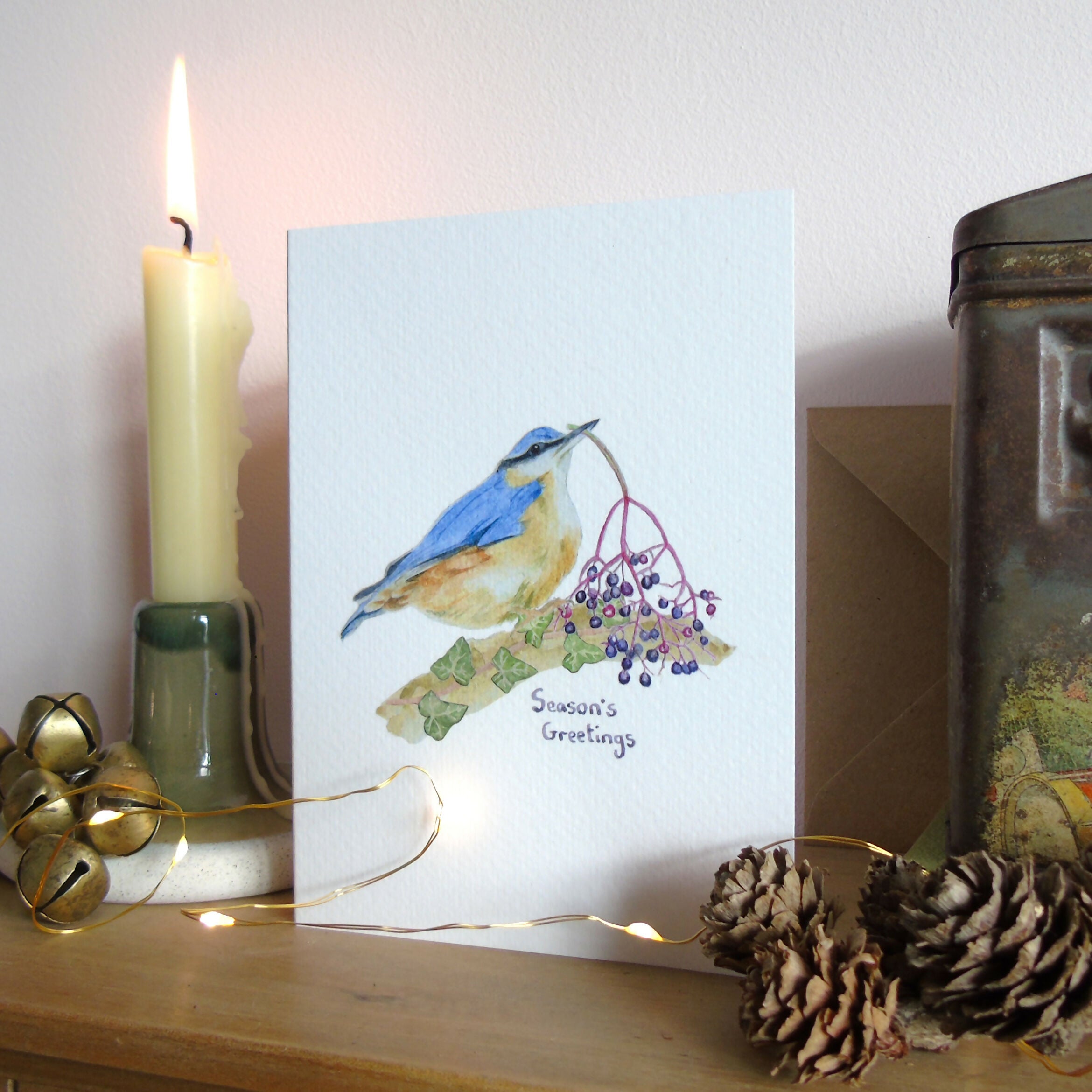 Nuthatch and Berries Christmas Card