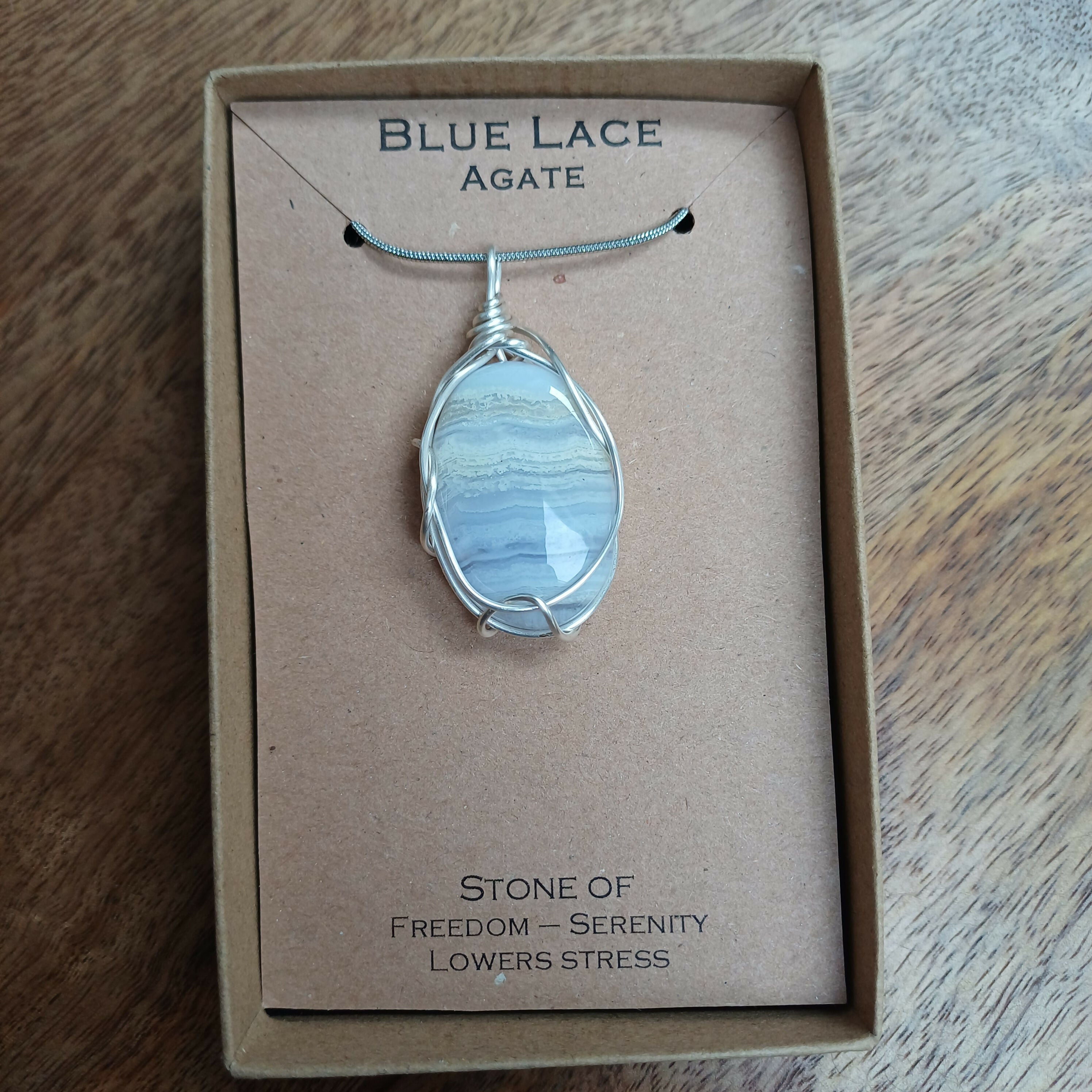 Blue Lace Agate Wire Wrapped Pendant