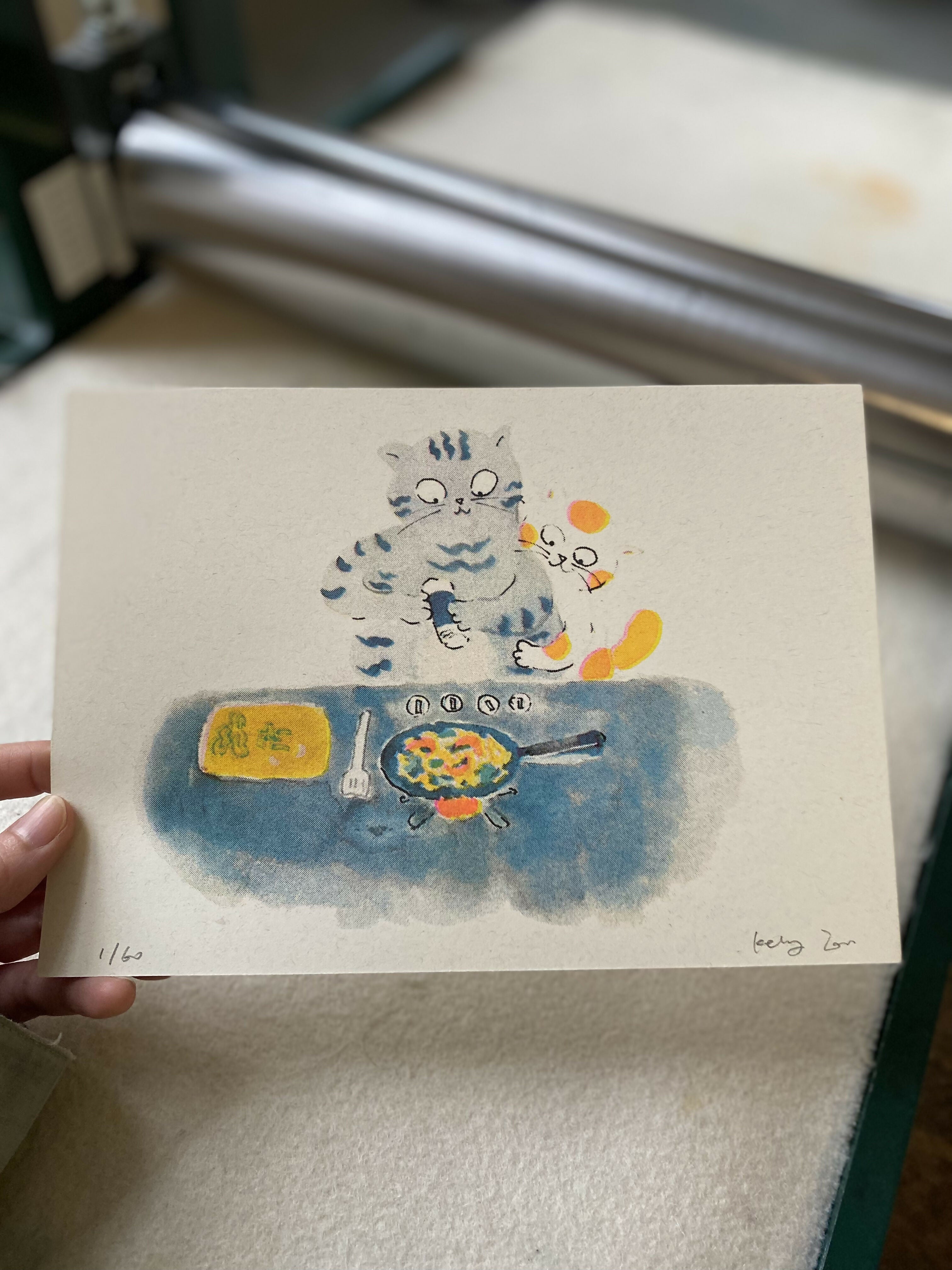 Cooking Cats Couple Love Riso Print