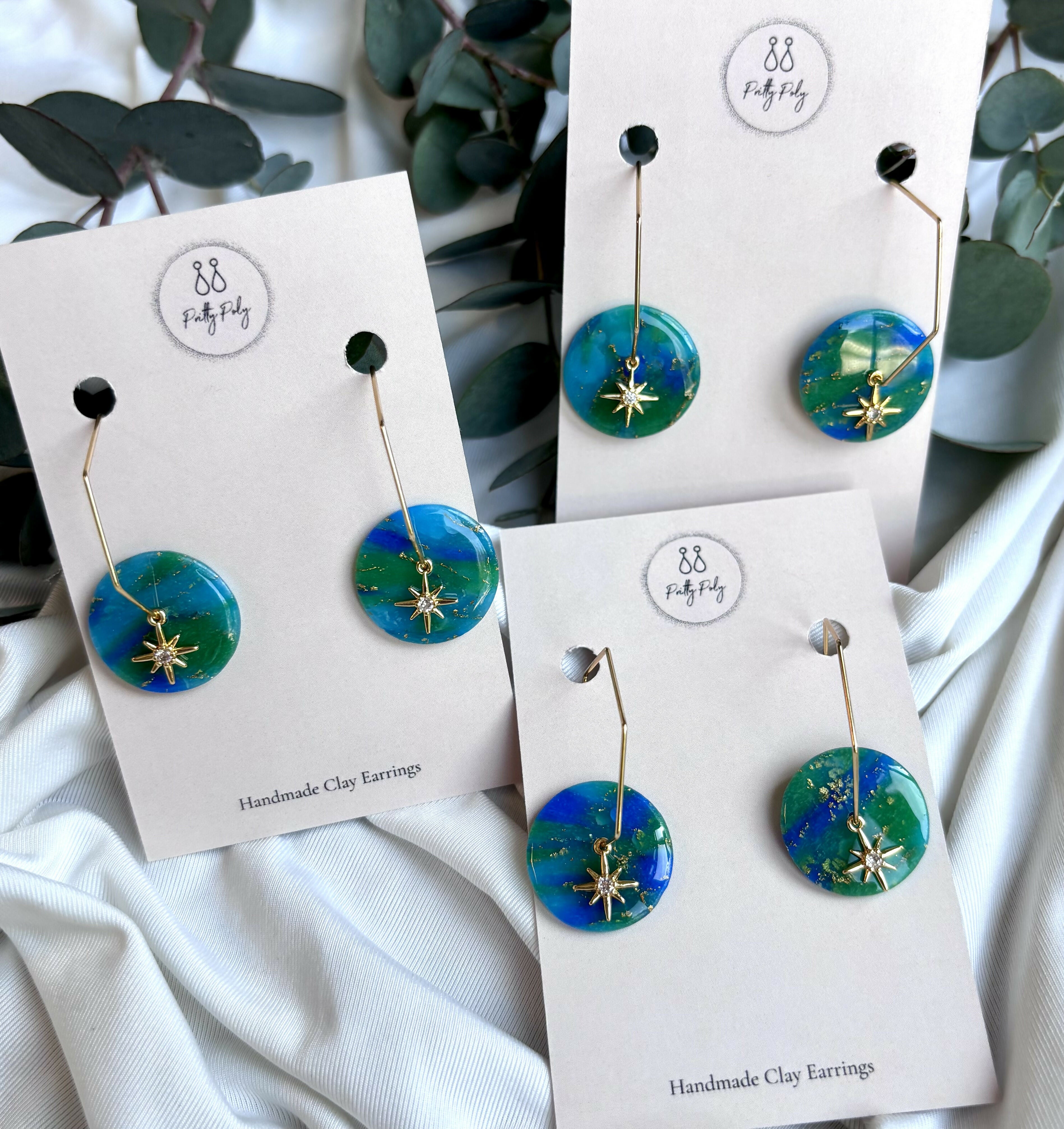 Ocean Dream Collection Polymer Clay Earrings Hexagon Hoops