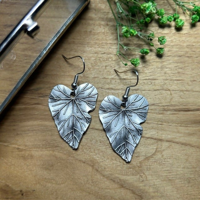 Antique Silver-Plated Ivy Leaf Earrings