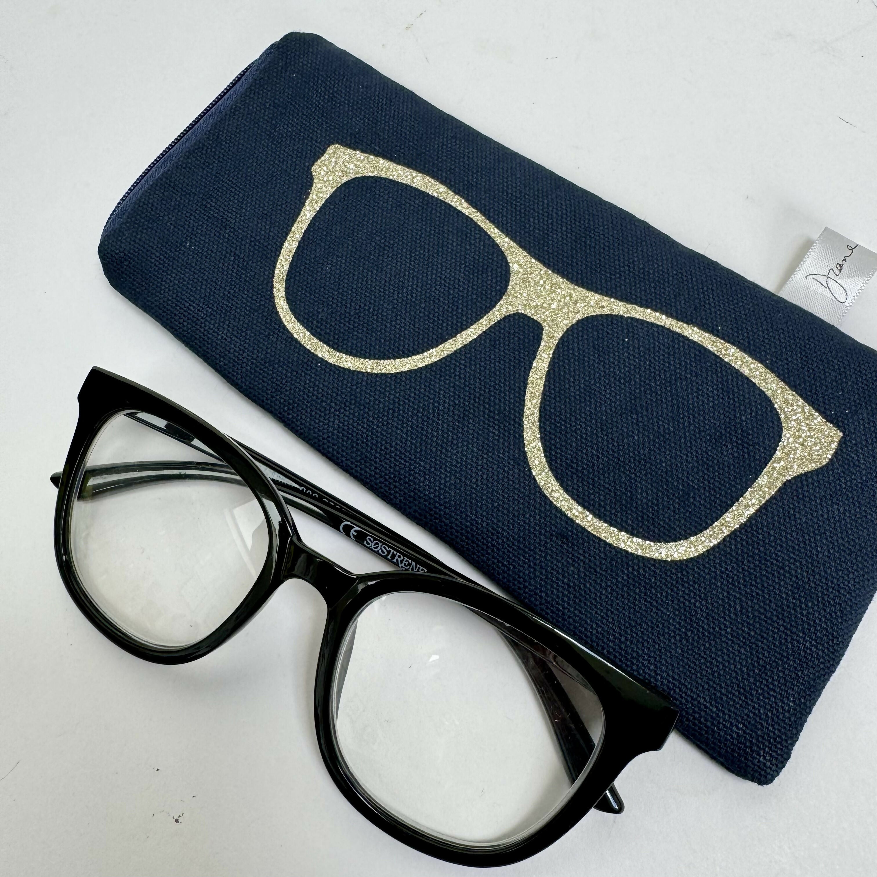 Glasses Case - Navy with Gold or Silver Sparkle