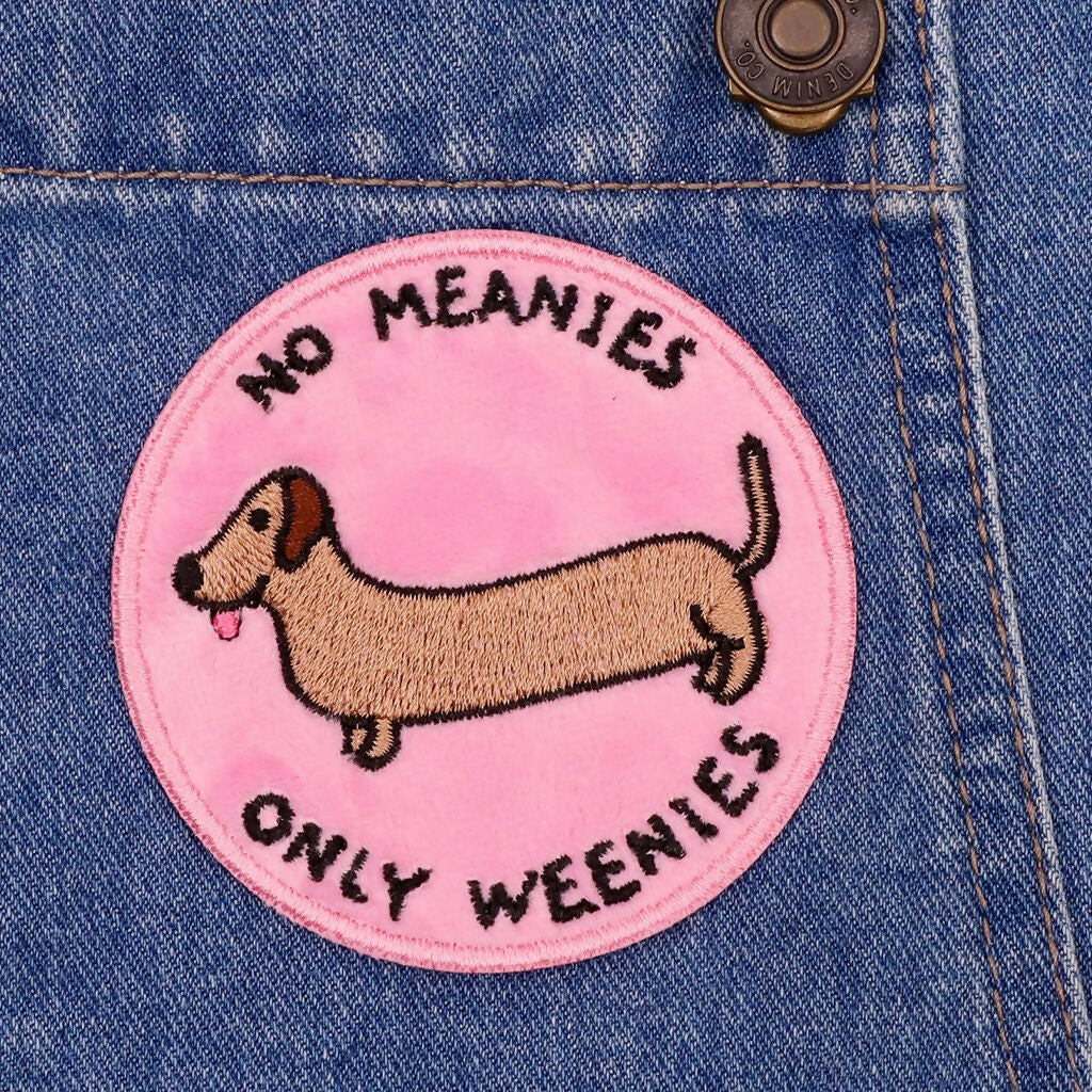 No Meanies Only Weenies Plush Velvet Iron-On Patch