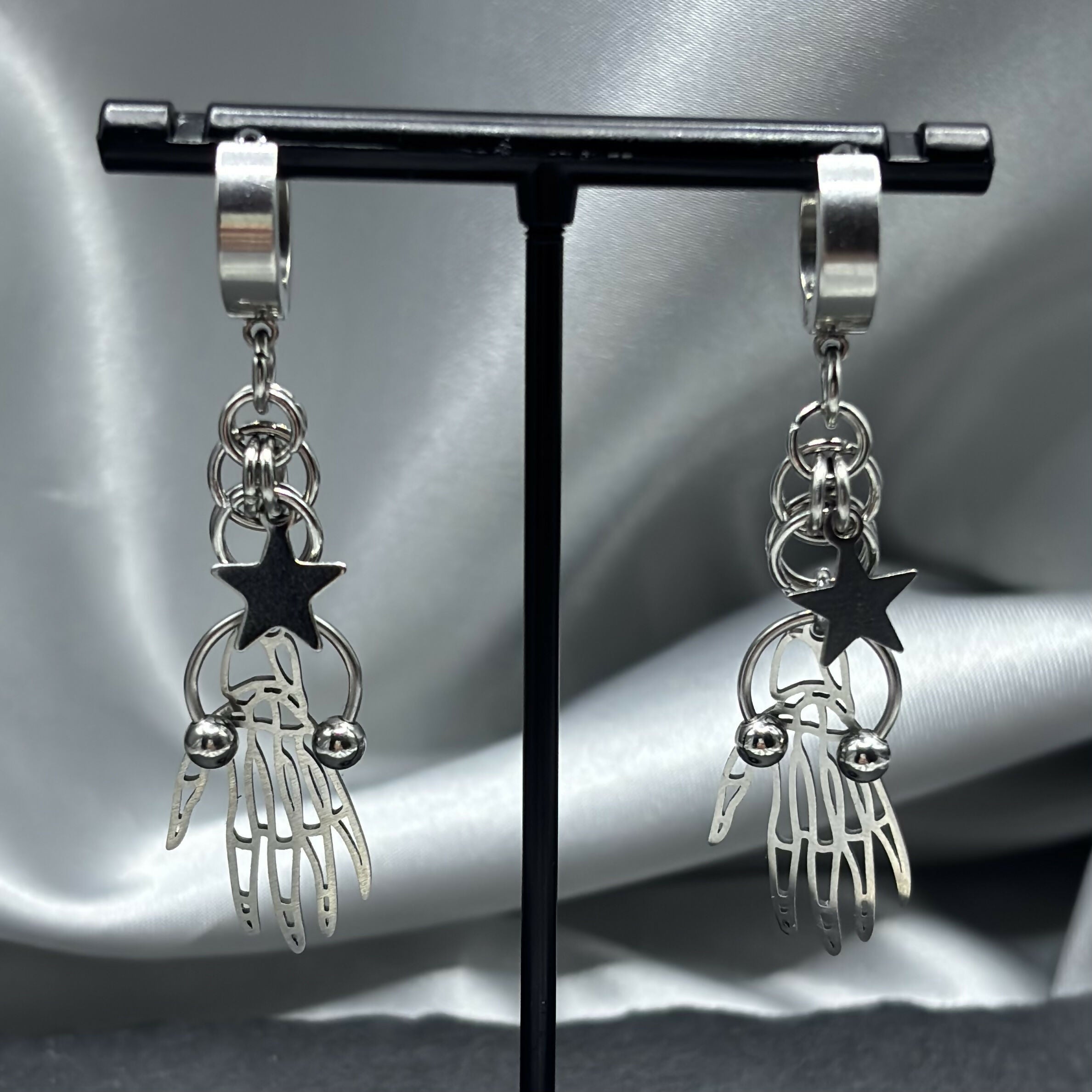 Skeleton Hands Chainmail Earrings