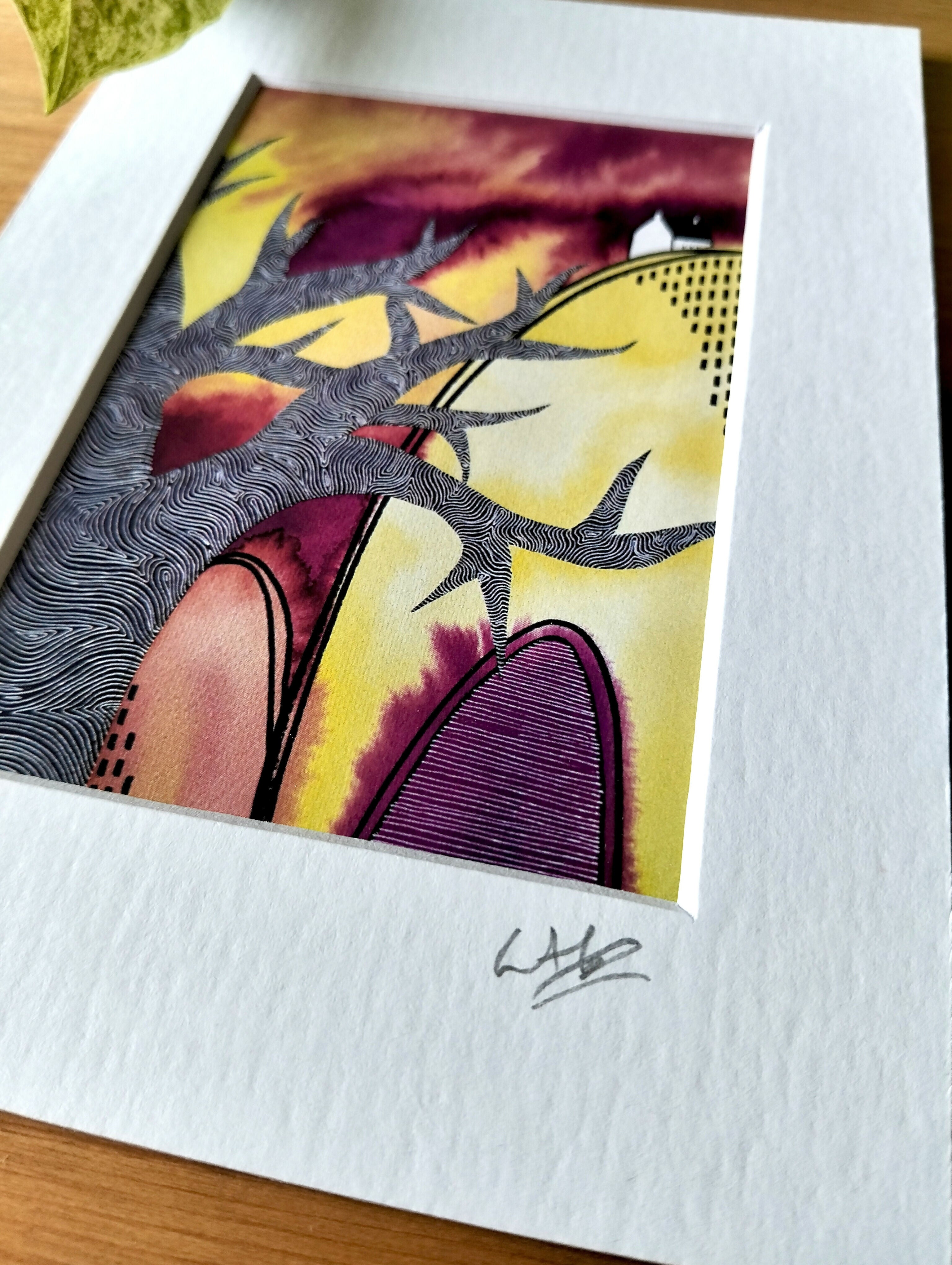 Signed Mini Art Print | Abstract Hilltop Cottage Watercolour