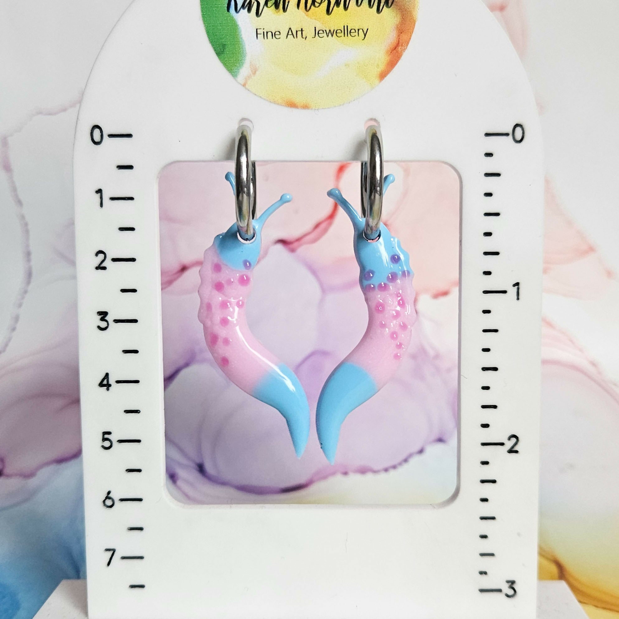 Handmade Pink Blue Resin Slugs Hoop Earrings