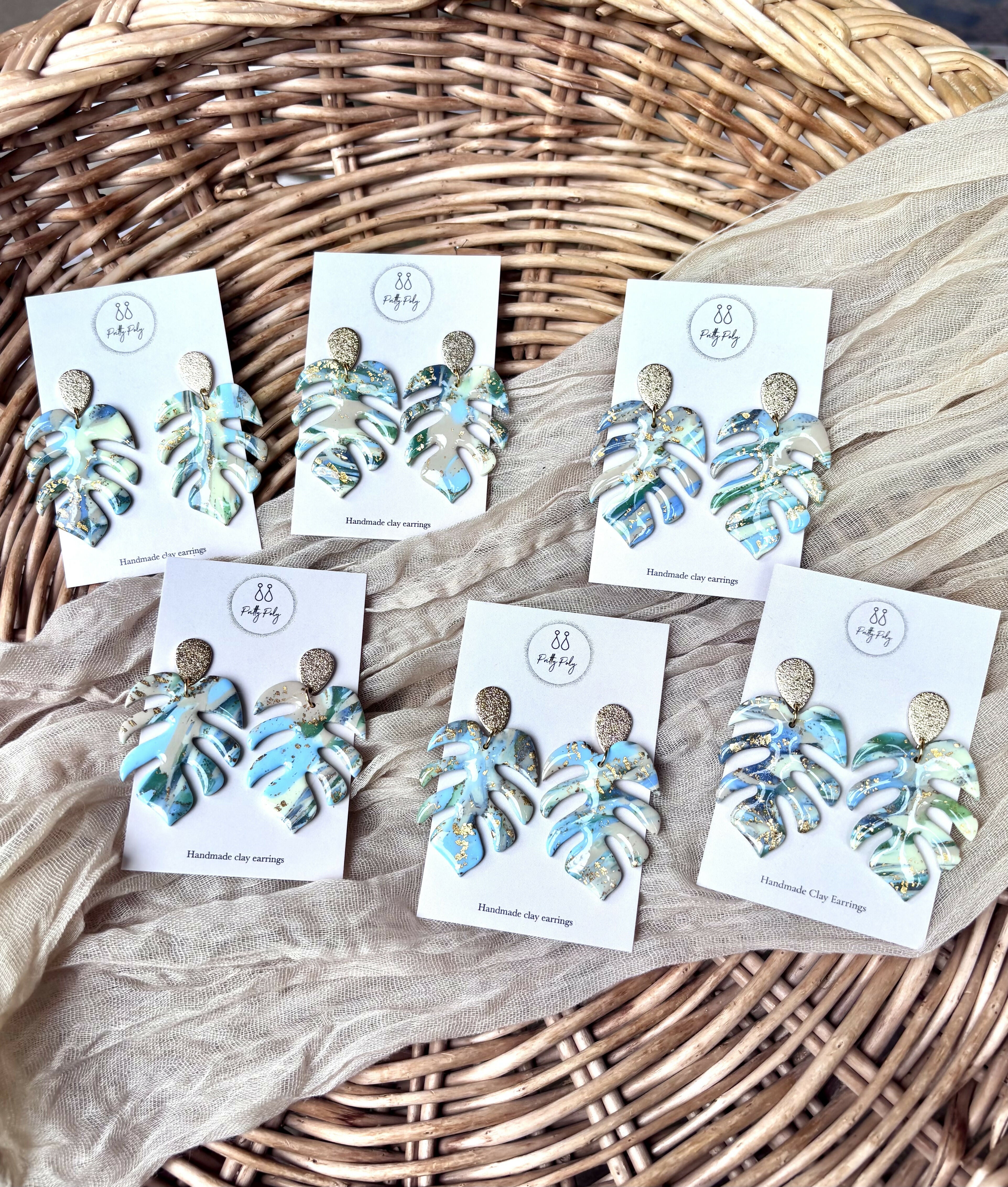 Aqua Collection - Monstera Leaf Polymer Clay Earrings