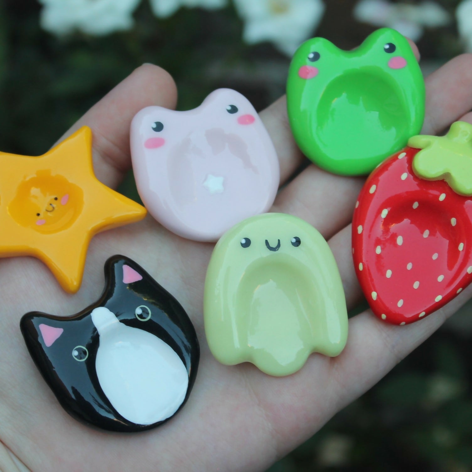 Handmade Polymer Clay Pink Frog Worry Stone