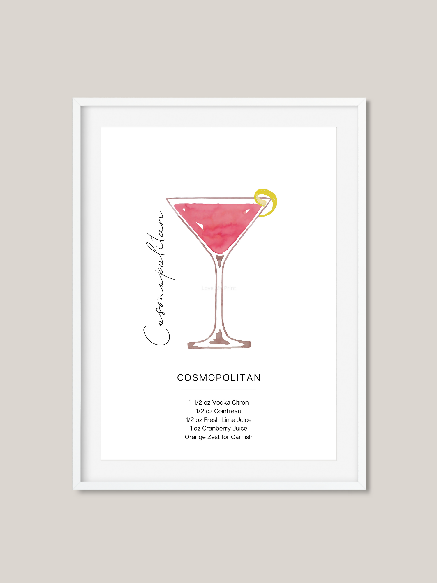 Cosmopolitan Recipe Cocktail Art Print