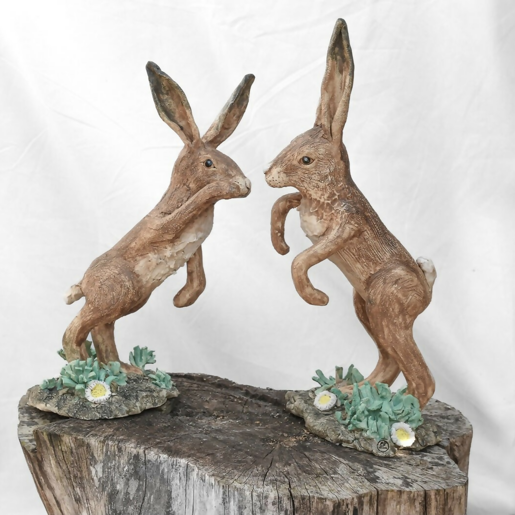 Boxing Hares 2 piece Sculpture