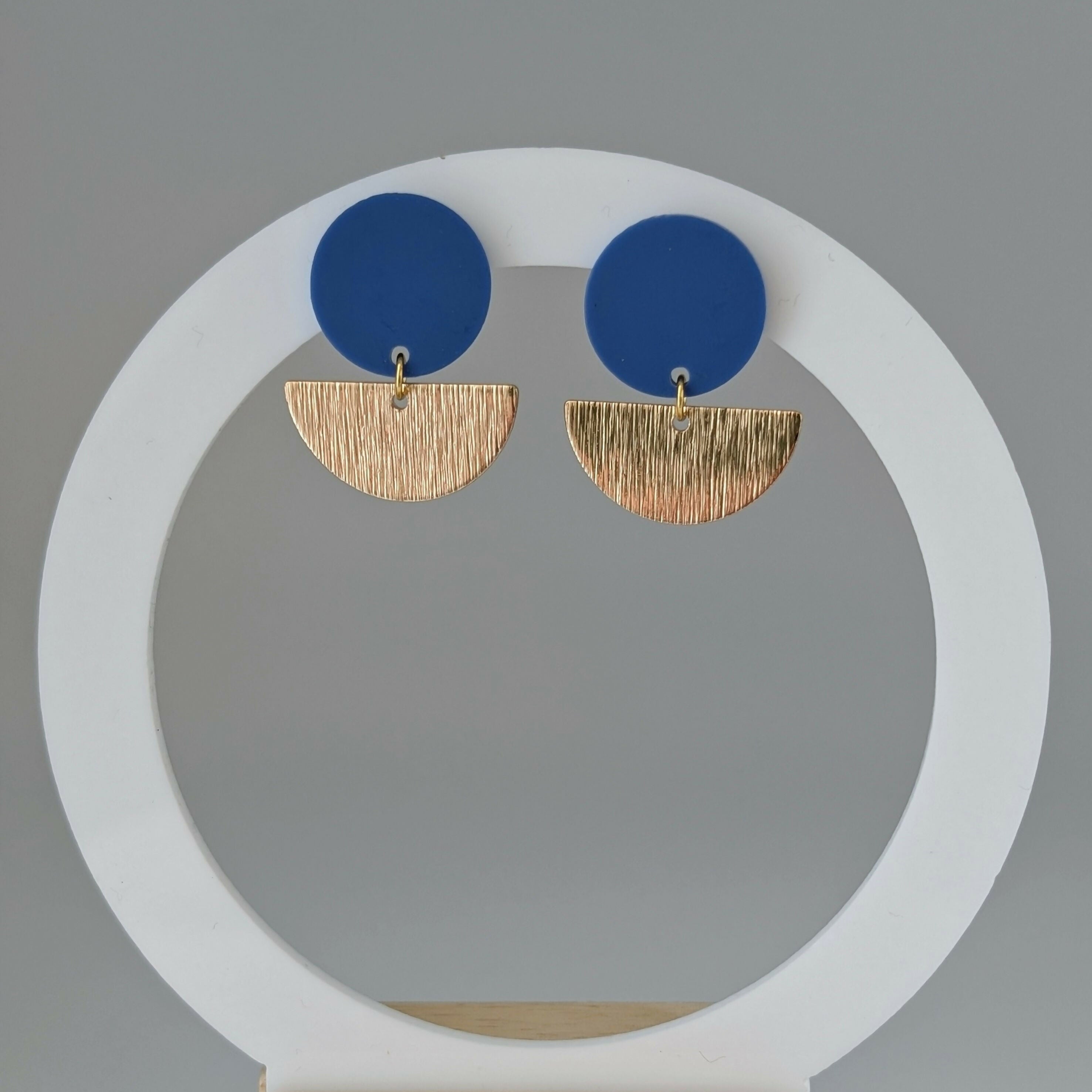 Blue Geometric Earrings in Gold or Silver