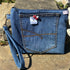 Unique Handcrafted Clutch Purse Wristie Bag Made From Upcycled Jeans And Fabric