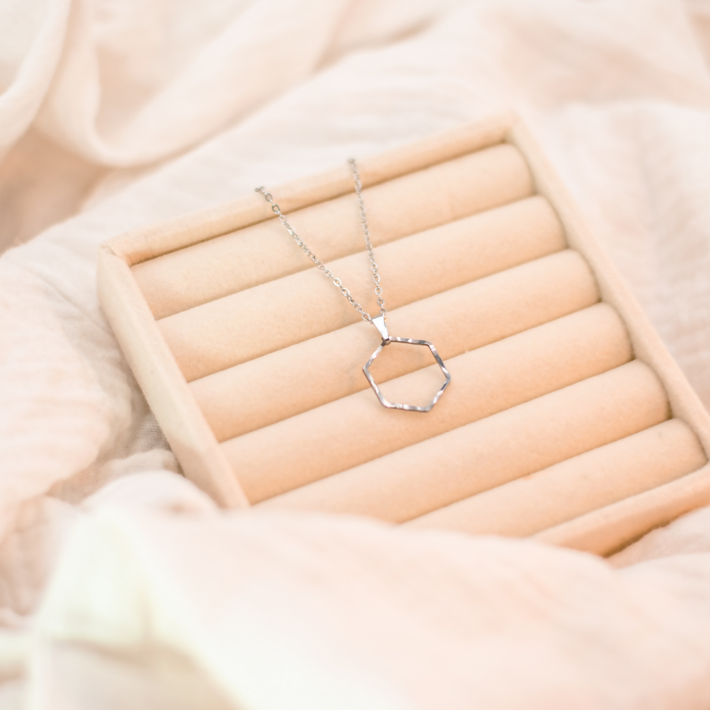 Hammered Stainless Steel Hexagon Necklace