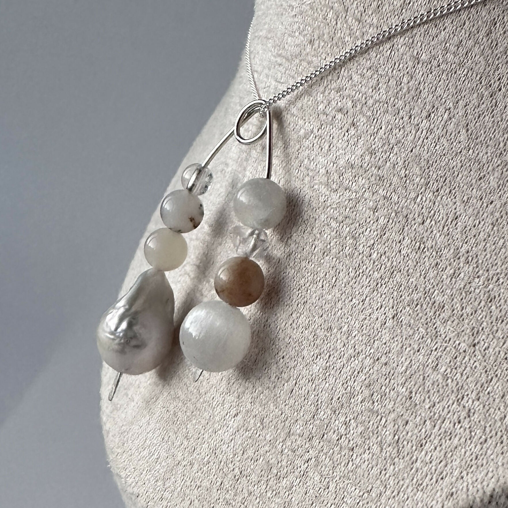 HEALING CRYSTAL & STERLING SILVER CROWN CHAKRA PENDANT WITH BAROQUE PEARL AND 18” CHAIN