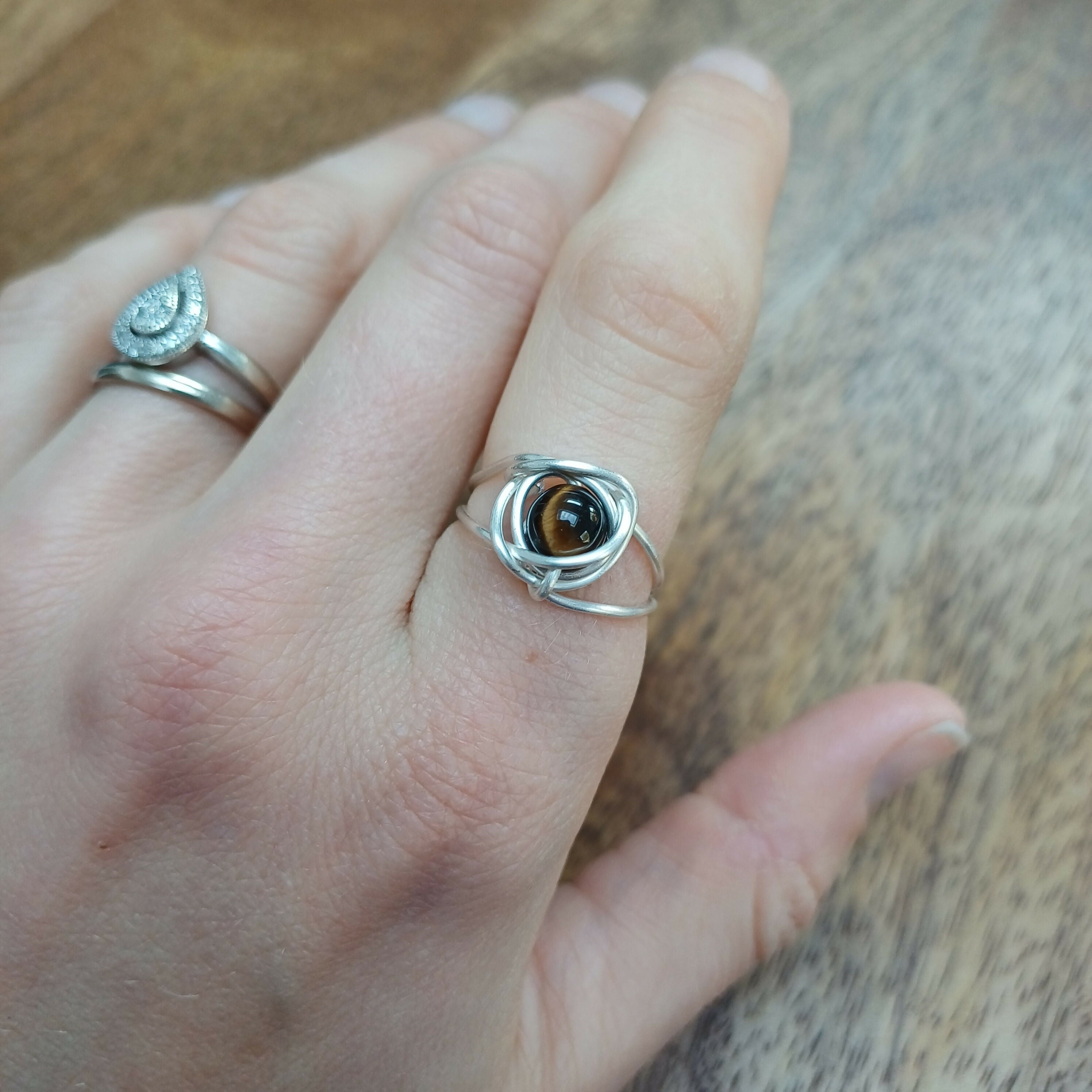 Tigers Eye Wire Wrapped Adjustable Ring