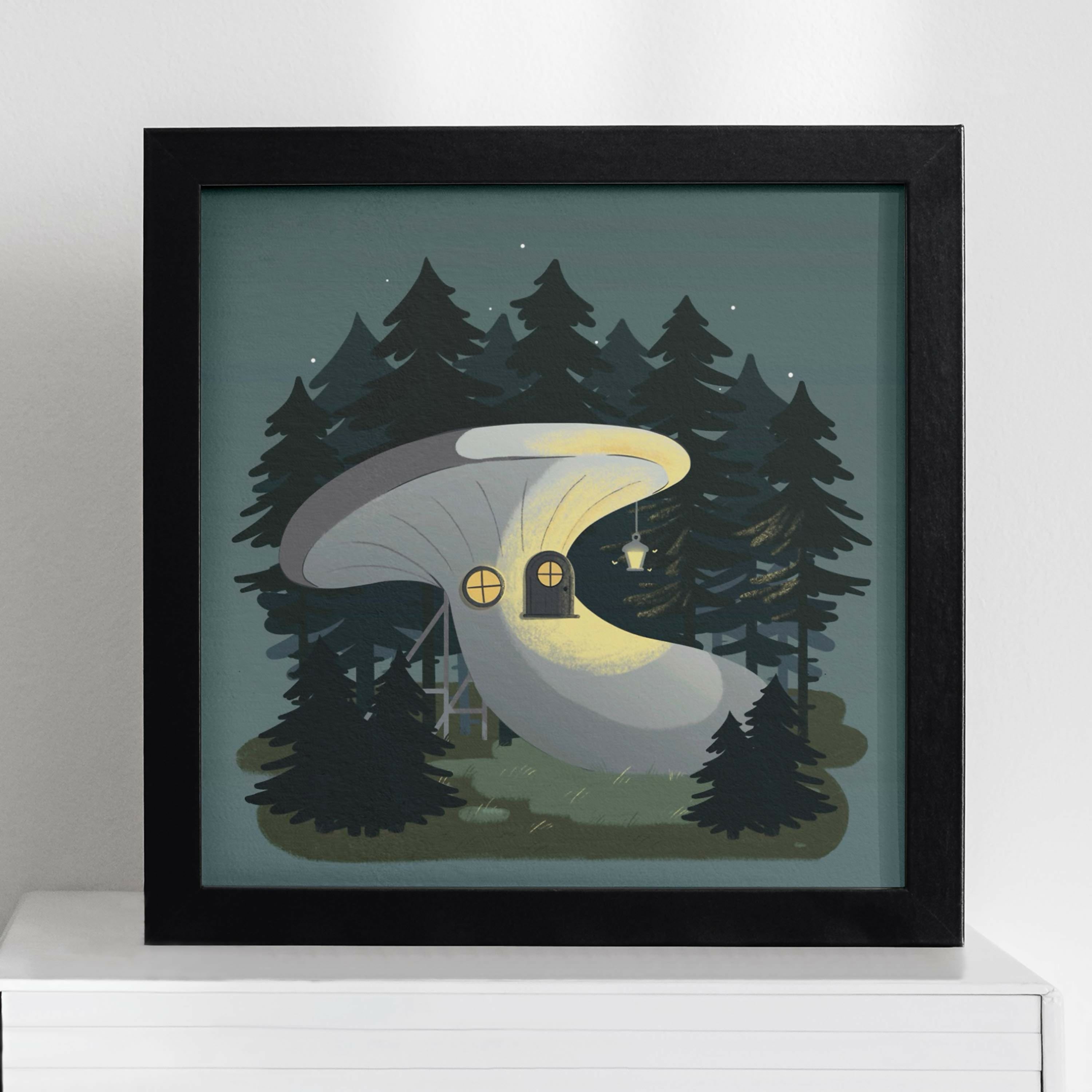 Spooky mushroom home. Illustrated print