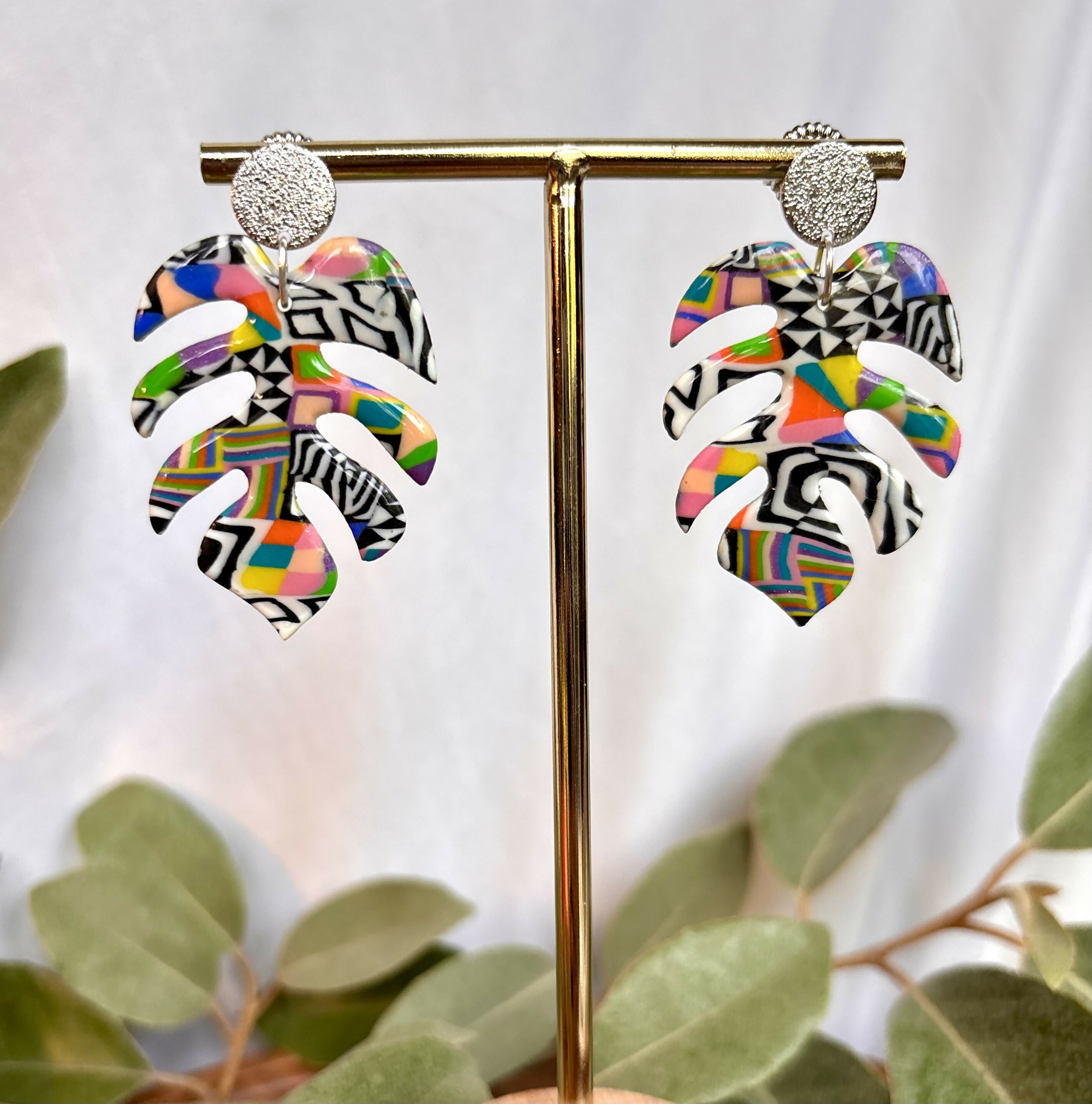 Funky Pattern Collection - Monstera Leaf Polymer Clay Earrings