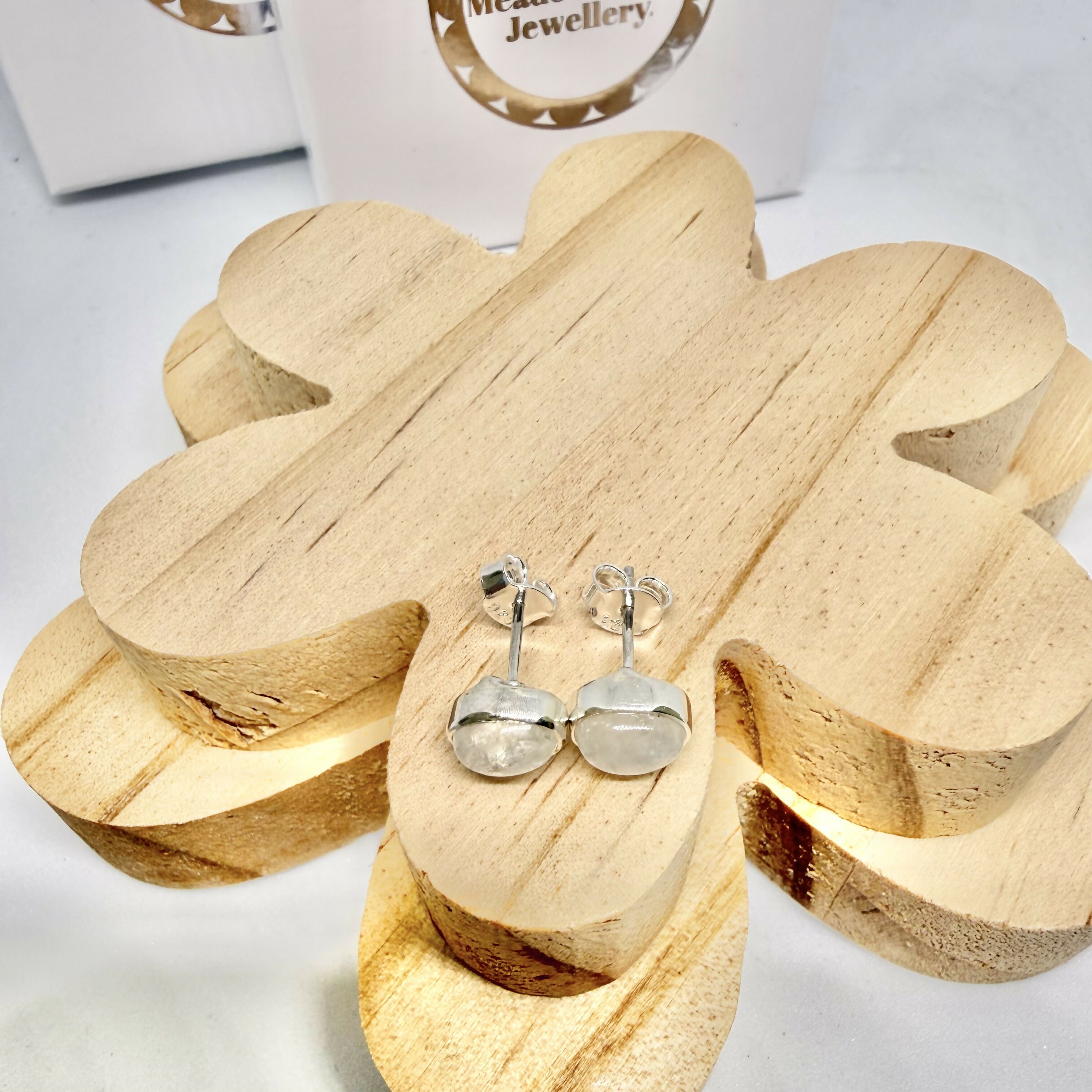 WHITE MOONSTONE STUD EARRINGS