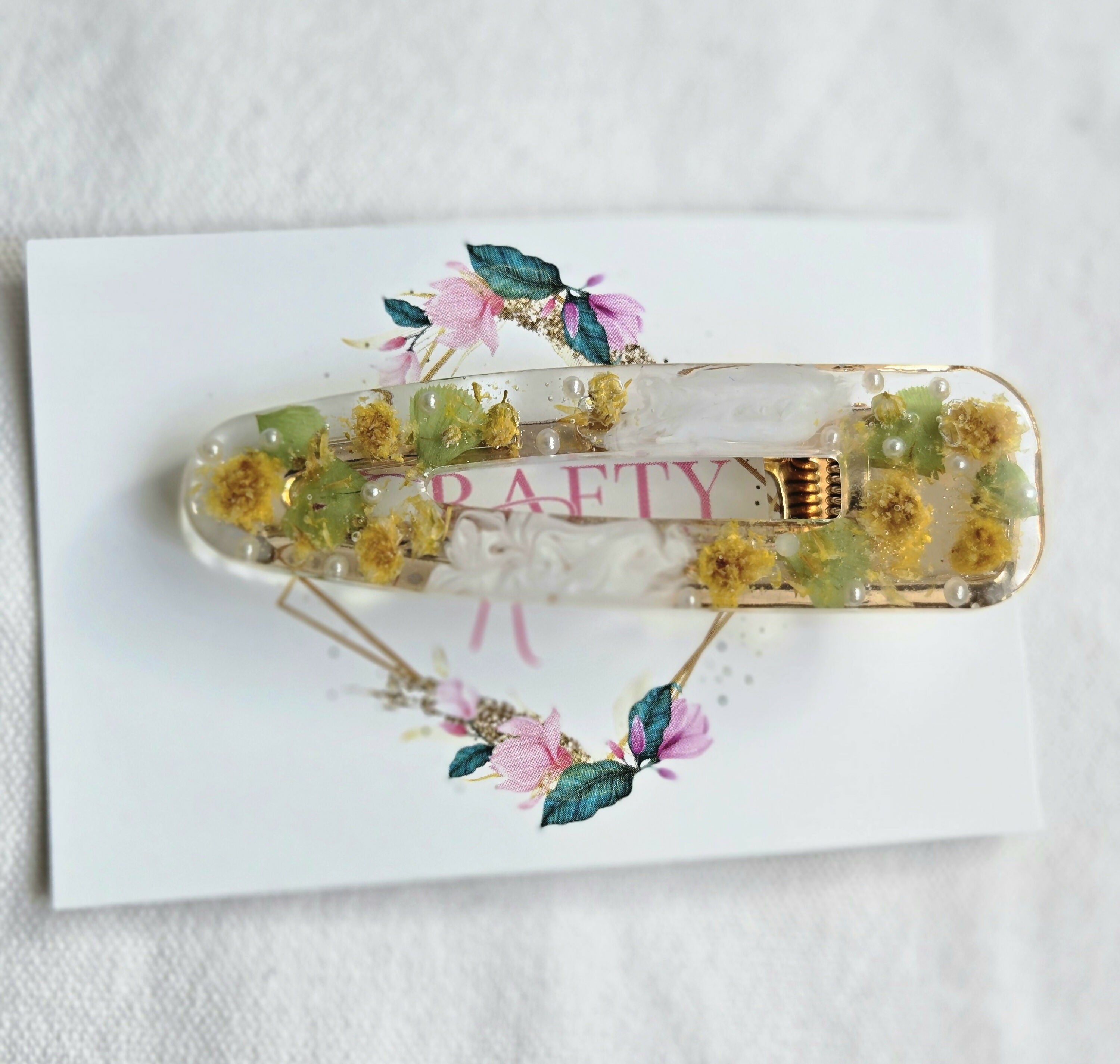 Stainless Steel Real Dried Gypsophila Flowers And Pearls Hair Clip