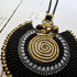 Black Agate Macramé Necklace; Full Moon Boho Statement Pendant with Gold Spiral