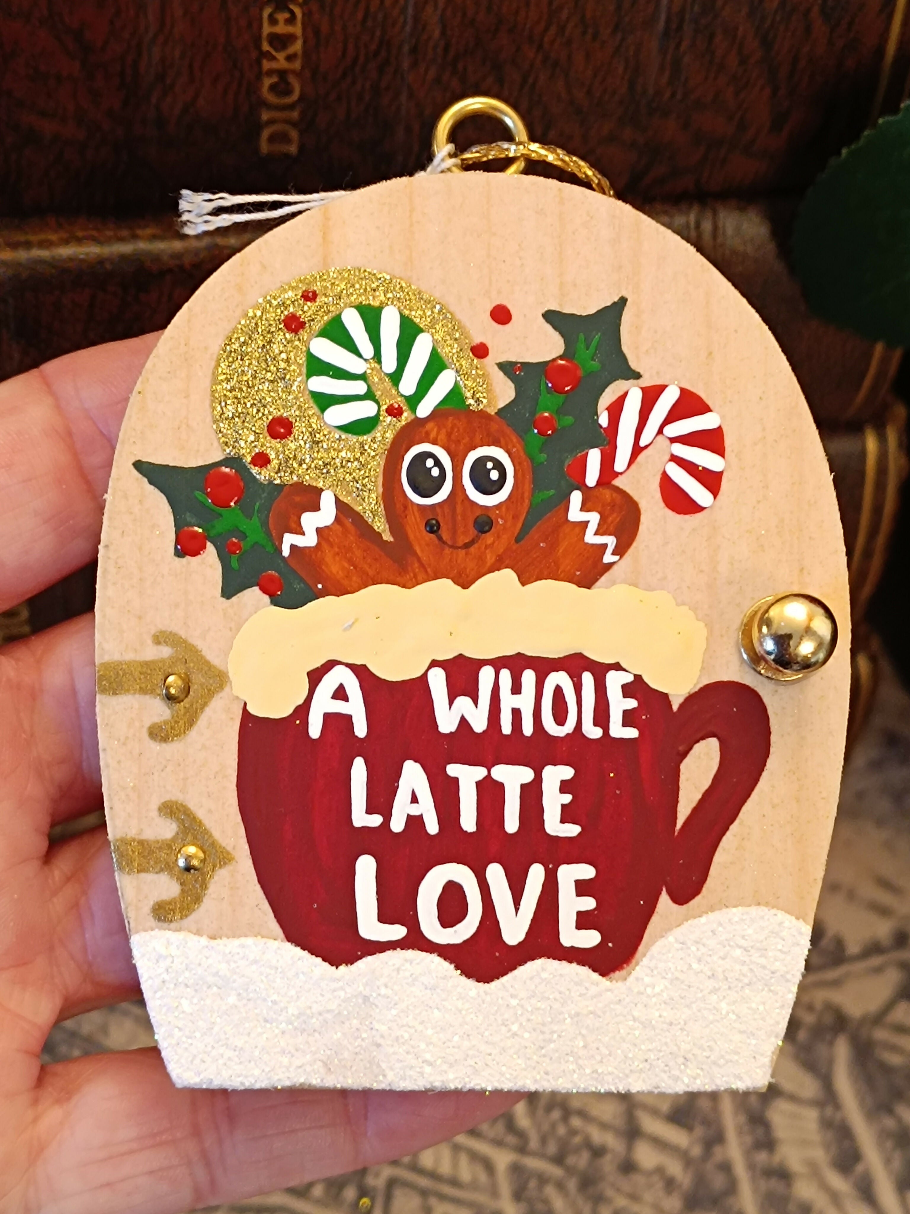 Handmade Wooden Gingerbread & Coffee Door Ornament – "A Whole Latte Love" Cute Christmas Tree Decoration & Cozy Winter Gift