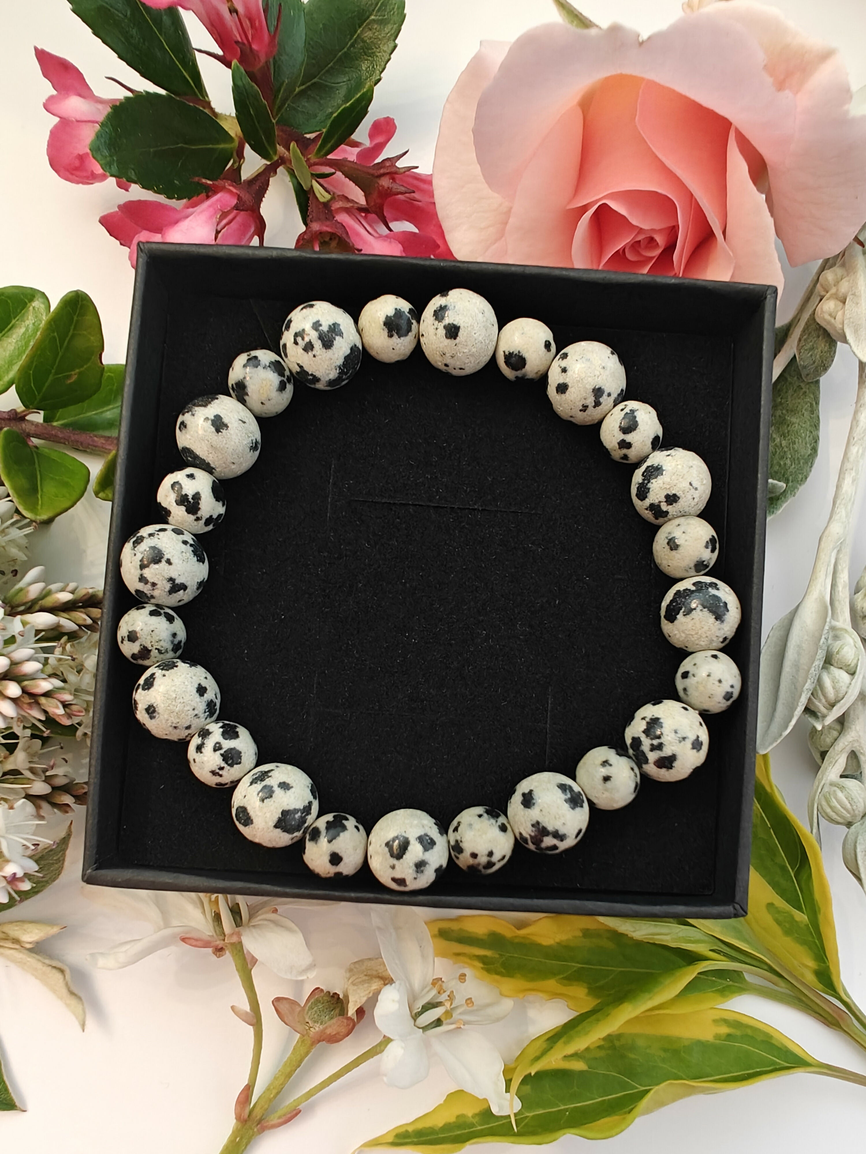 Dalmatian Jasper Crystal Bead Bracelet