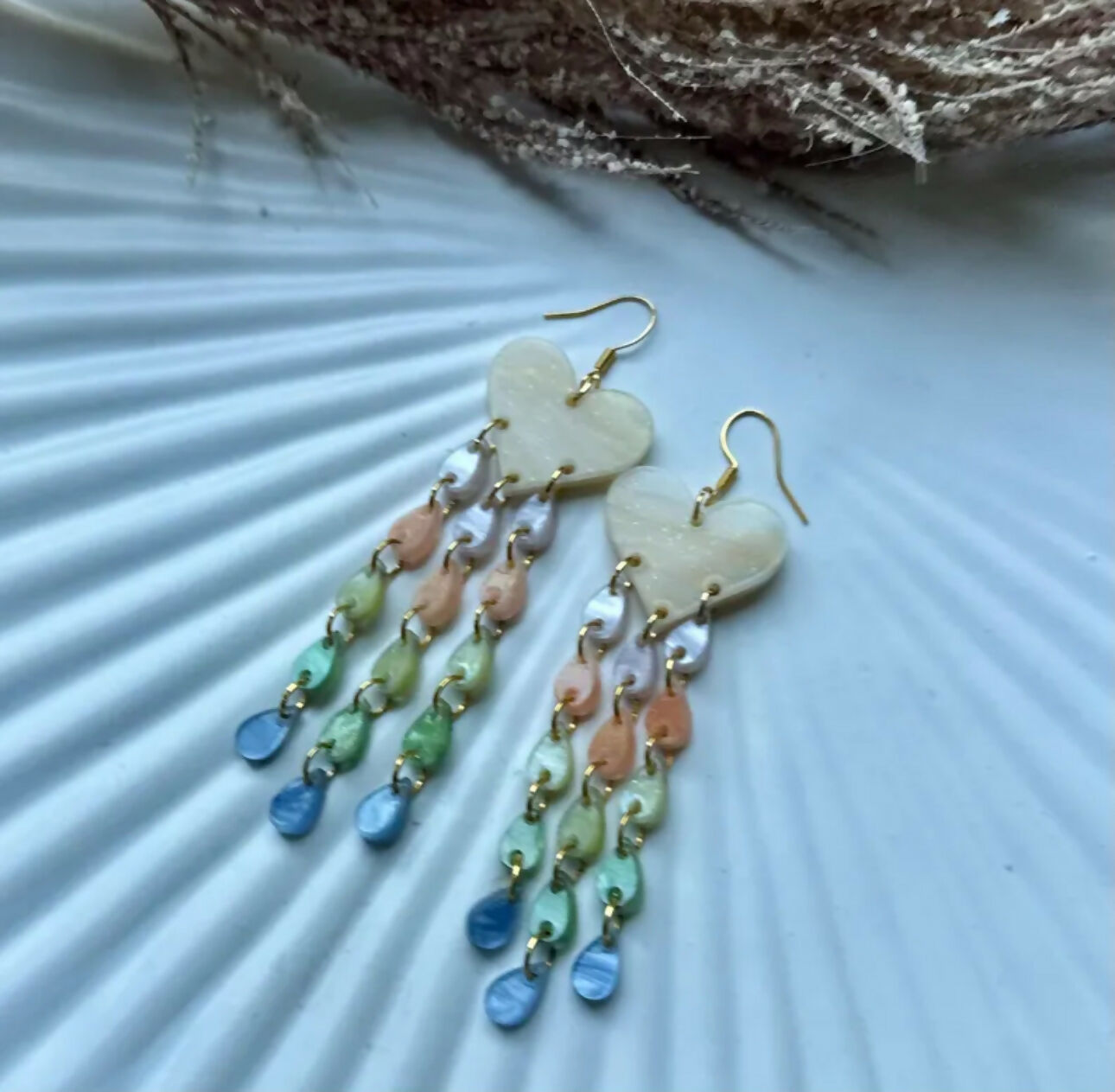 Dangly, Pastel Heart Rainbow Drop Earrings