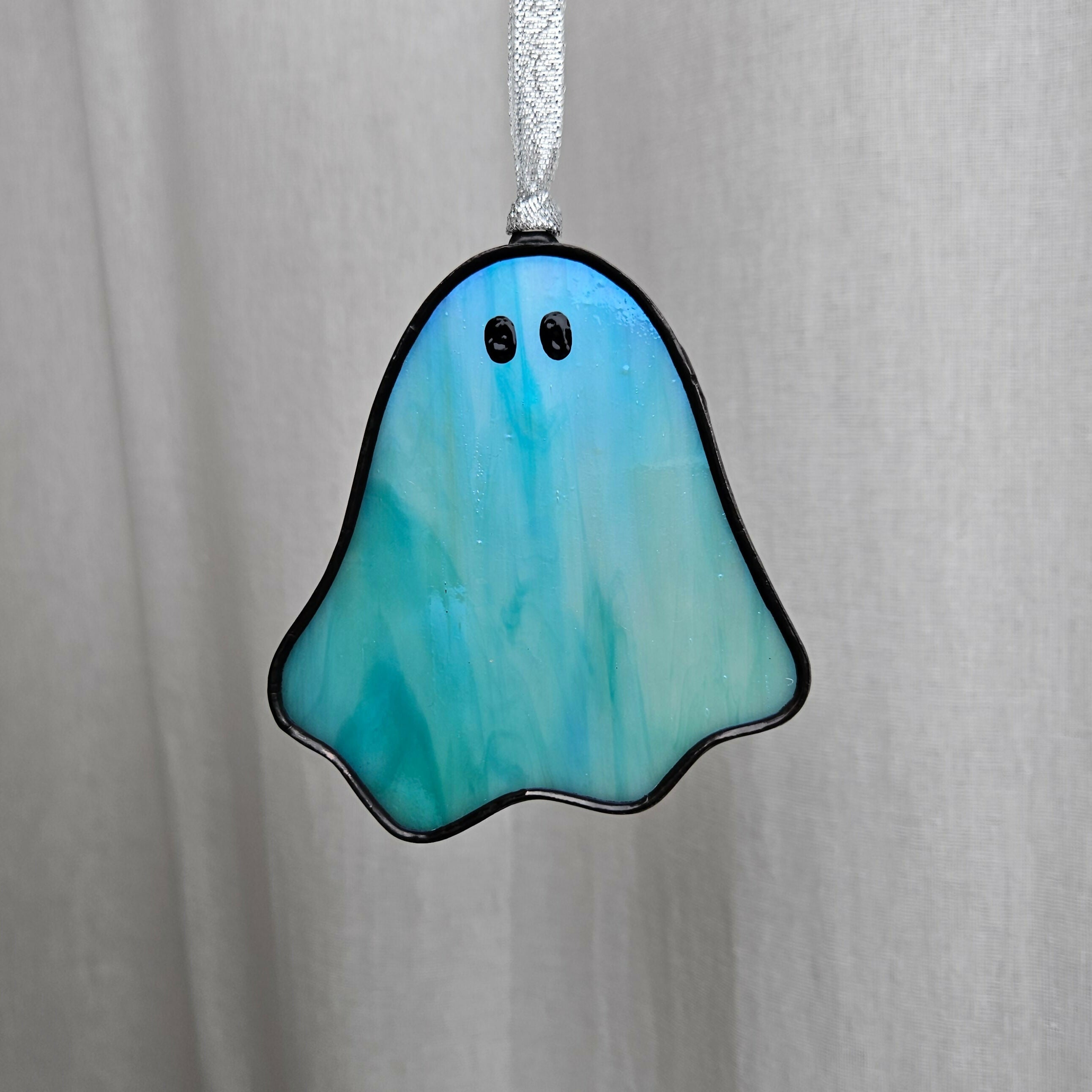 Opaque Streaky Iridescent Blue Ghost Stained Glass Decoration