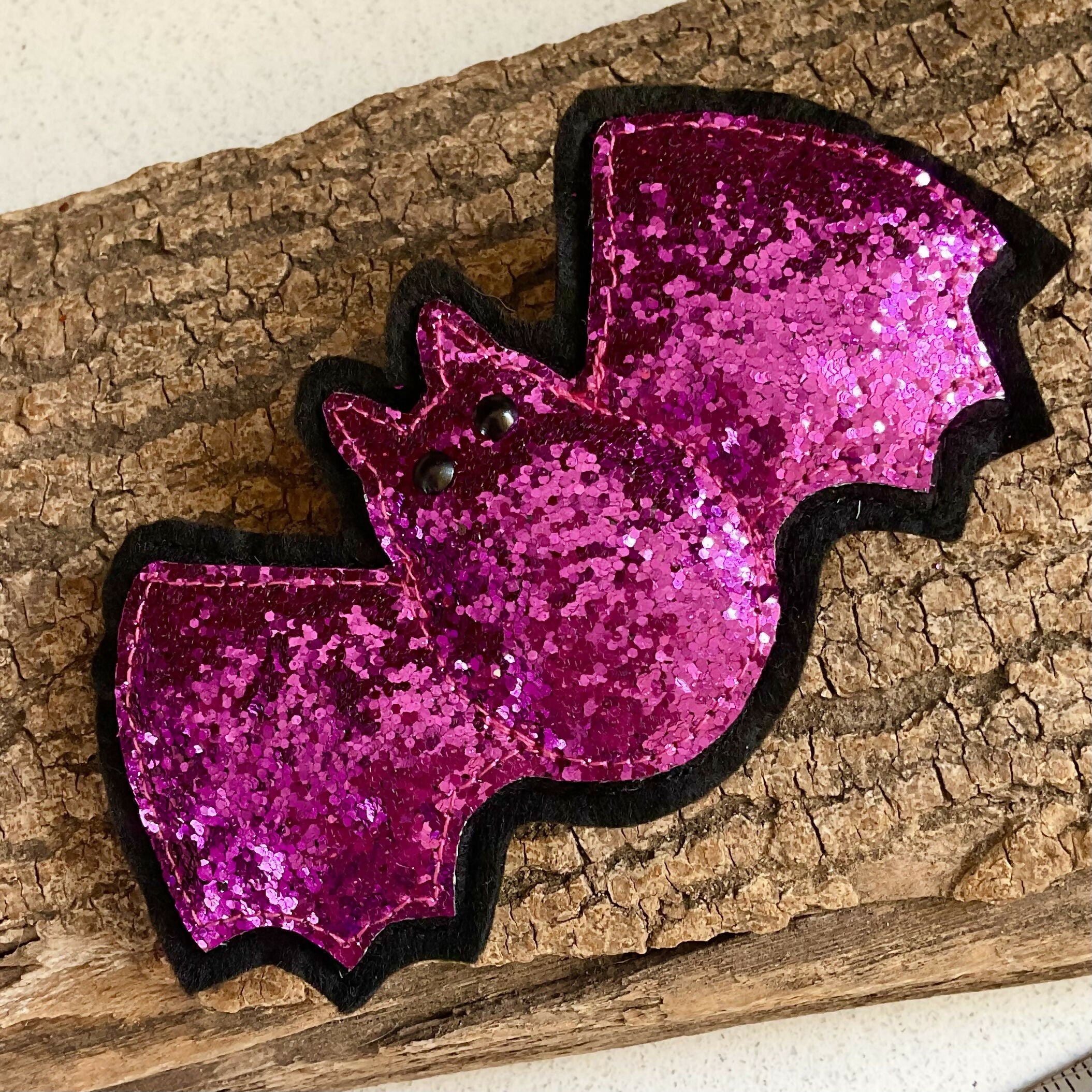 Sparkly Halloween Bat Decorations on Sticks, Handmade Colourful Bat Ornaments With Glitter