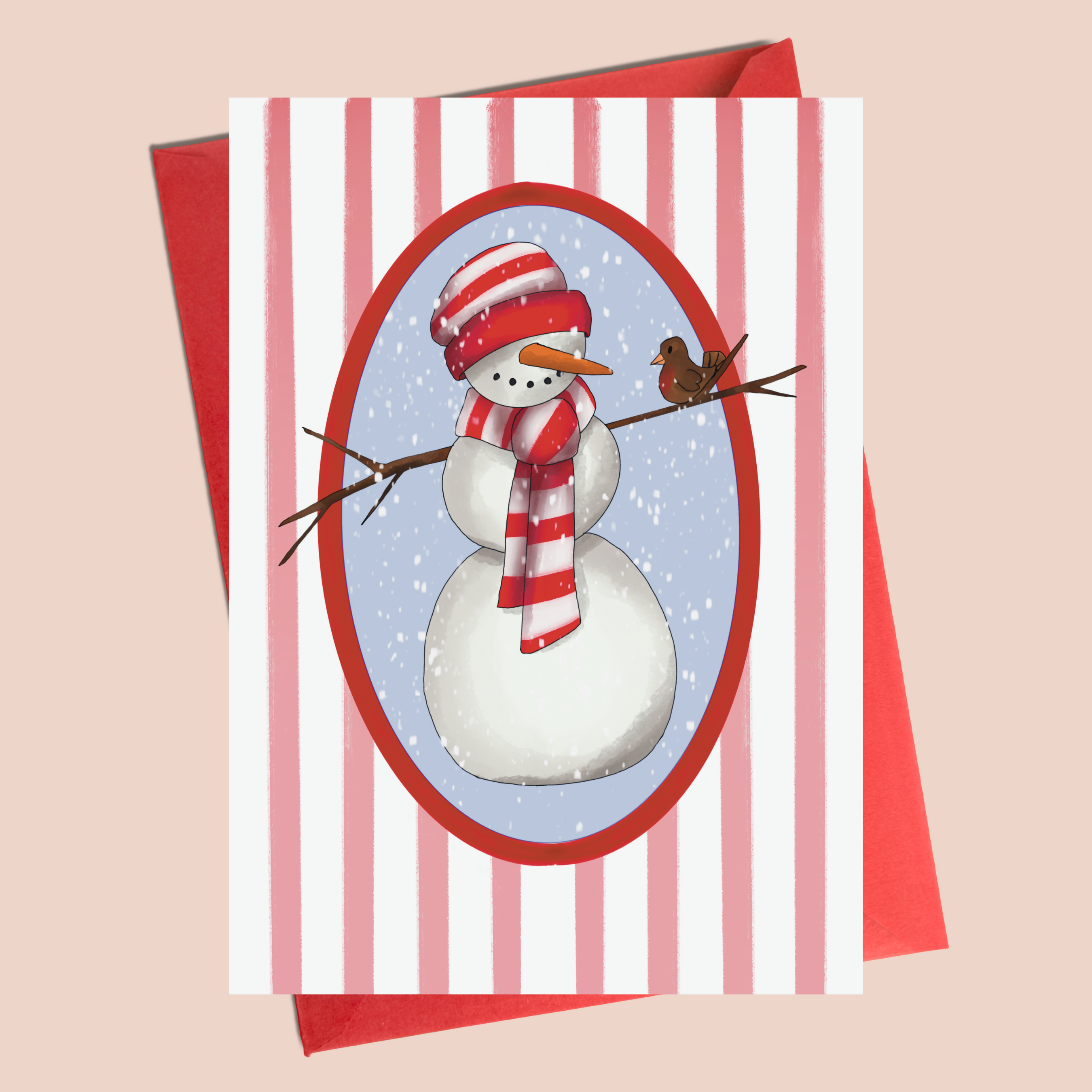 Christmas Card - Snowman in Red