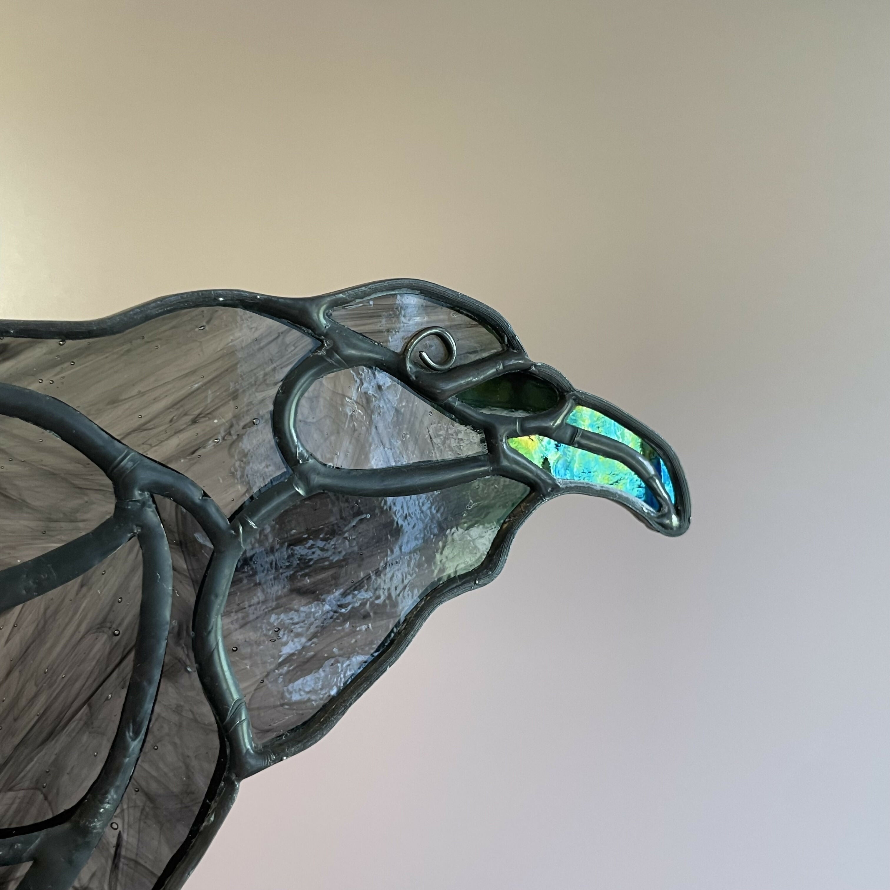 Stained Glass Raven on Wooden Stand