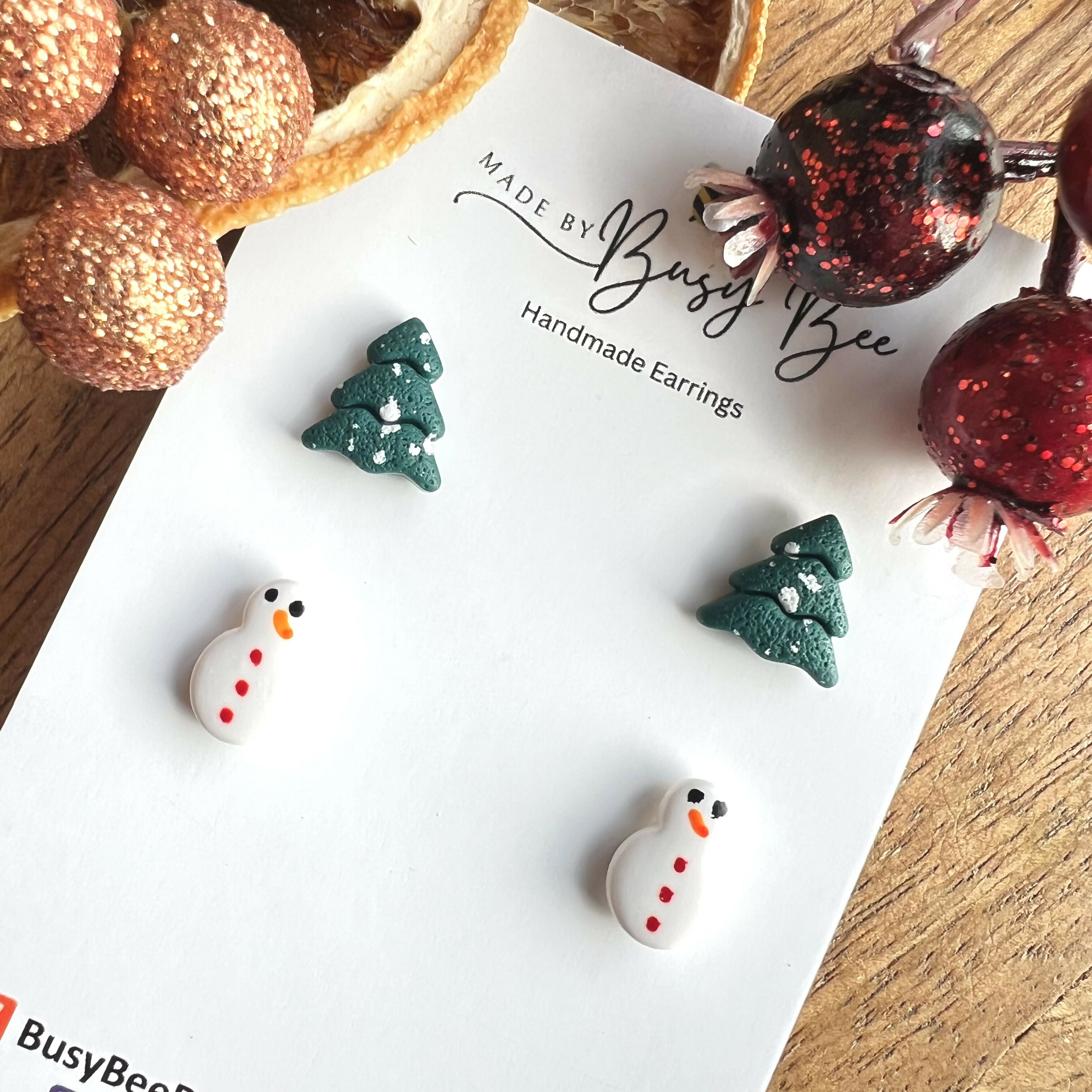 Handmade Christmas Stud Earrings / Set of 2 pairs of Studs / Handmade Polymer Clay Jewellery