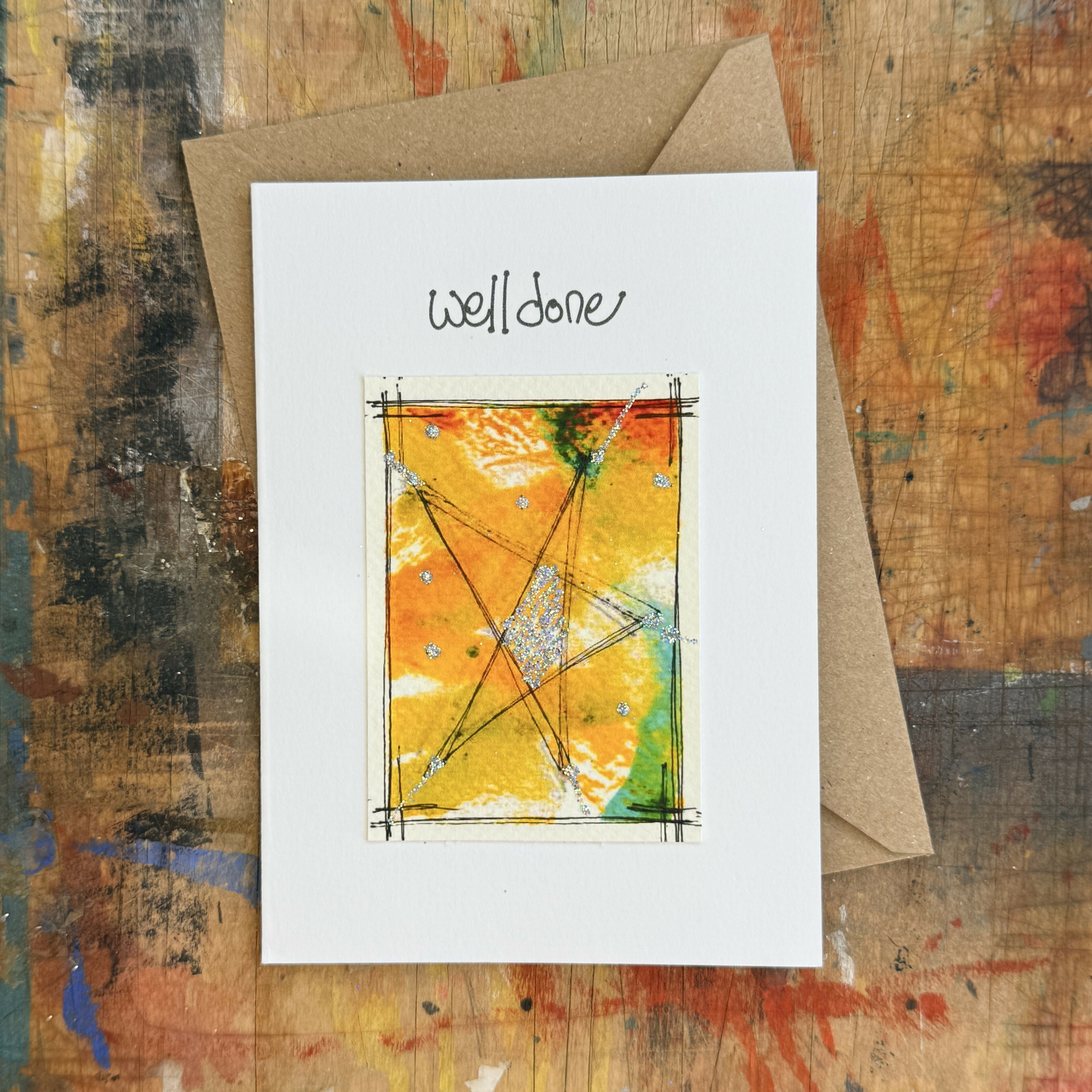 Abstract Sparkle Star Well Done Card in Yellow