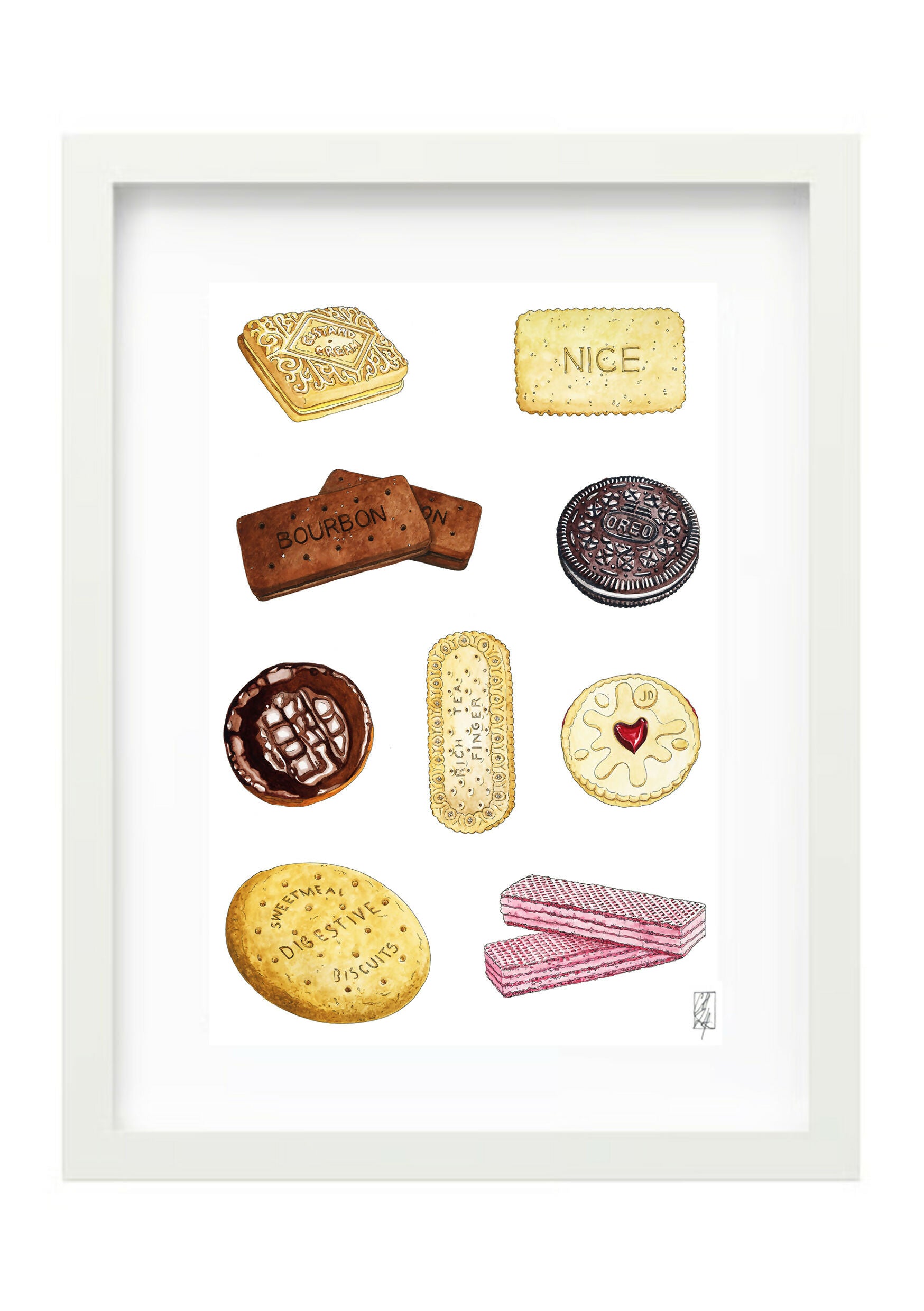 Framed Biscuits Illustration in a White Frame