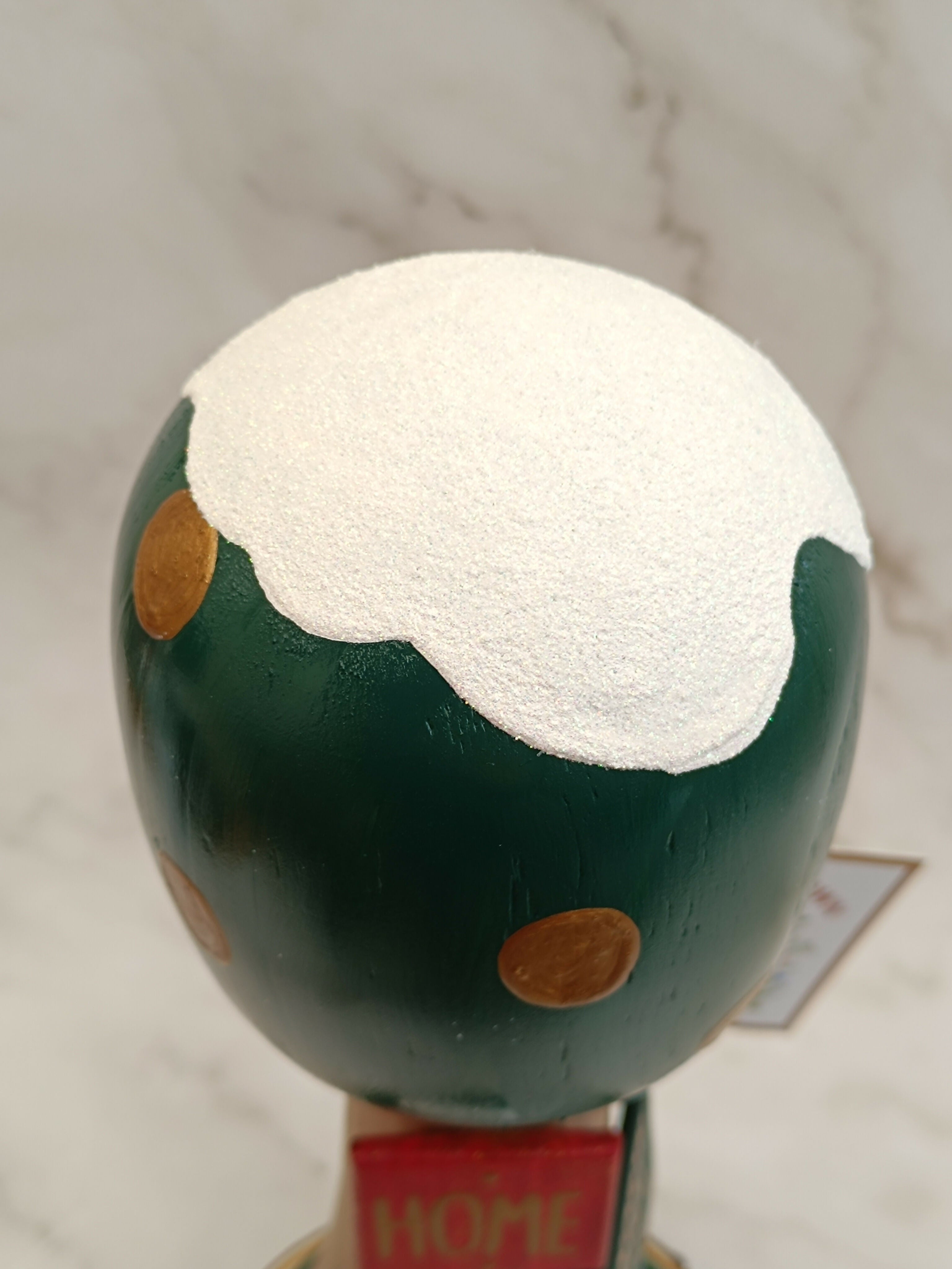 30cm Green Handmade Free Standing Painted Wooden Rounded Topped Toadstool Elf House - Whimsical Woodland Ornament & Holiday Keepsake